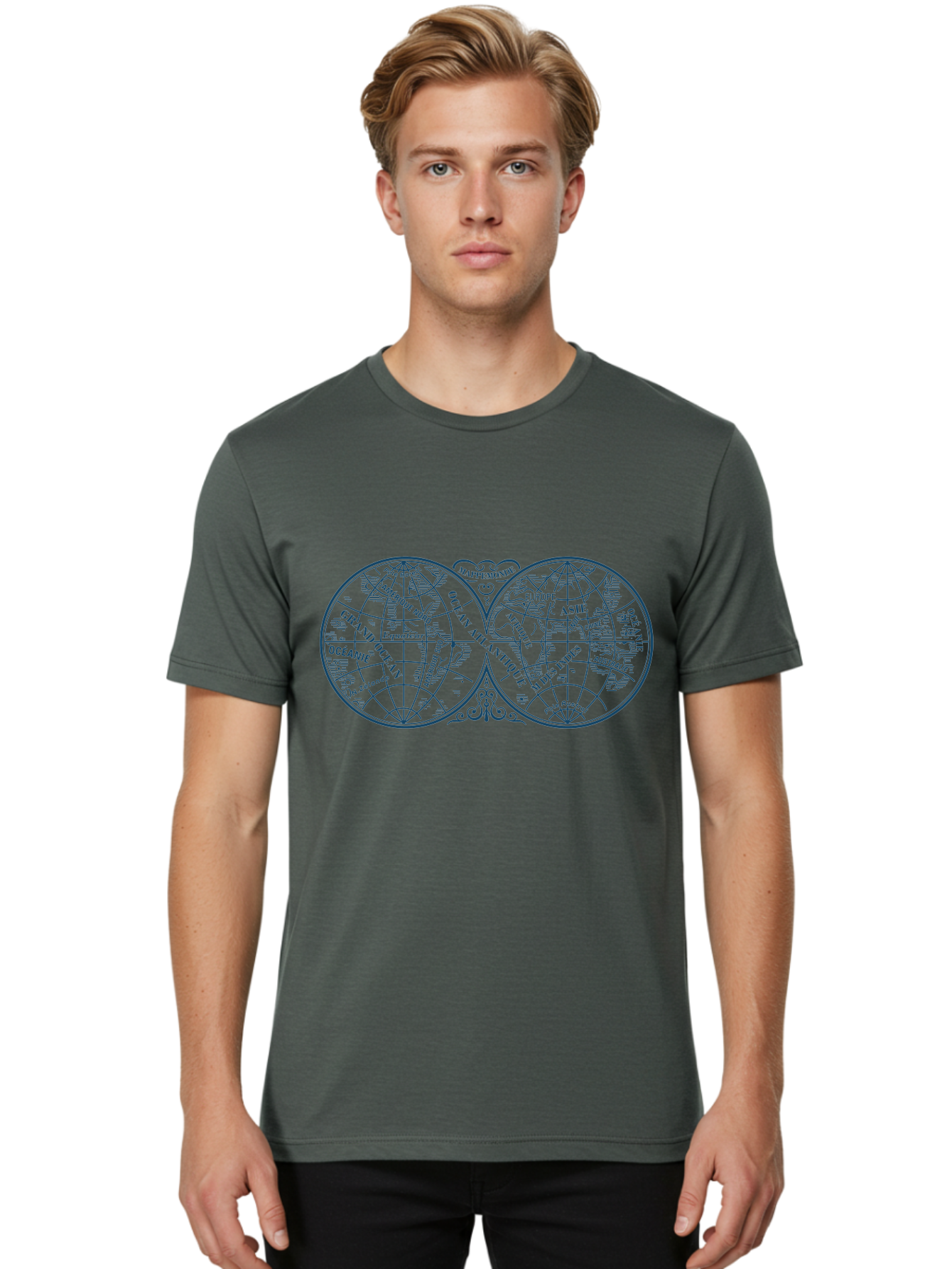 Old World Map Men'S Graphic Tee, 100% Cotton, Comfortable Casual Summer Wear, Machine Washable, Vintage Map, Double Hemisphere, World Map, Geography, Navigation, Exploration, Antique Cartography, Historical Illustration, Classical Design, Aae561 8