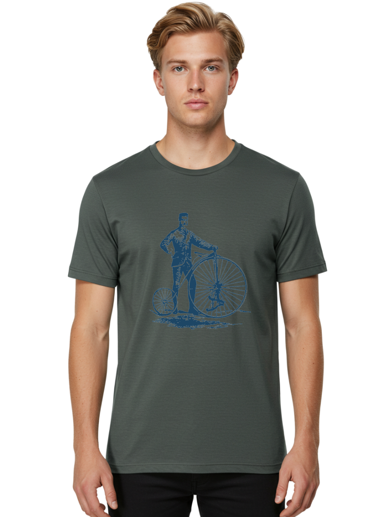 Men-With-Bike Men'S Graphic Tee, 100% Cotton, Comfortable Casual Summer Wear, Machine Washable, Vintage Bicycle, Penny Farthing Bike, Old-Fashioned Cycling, Antique Transportation, Historic Vehicle, Classic Design, Retro Style, Cycling History Aae563 30
