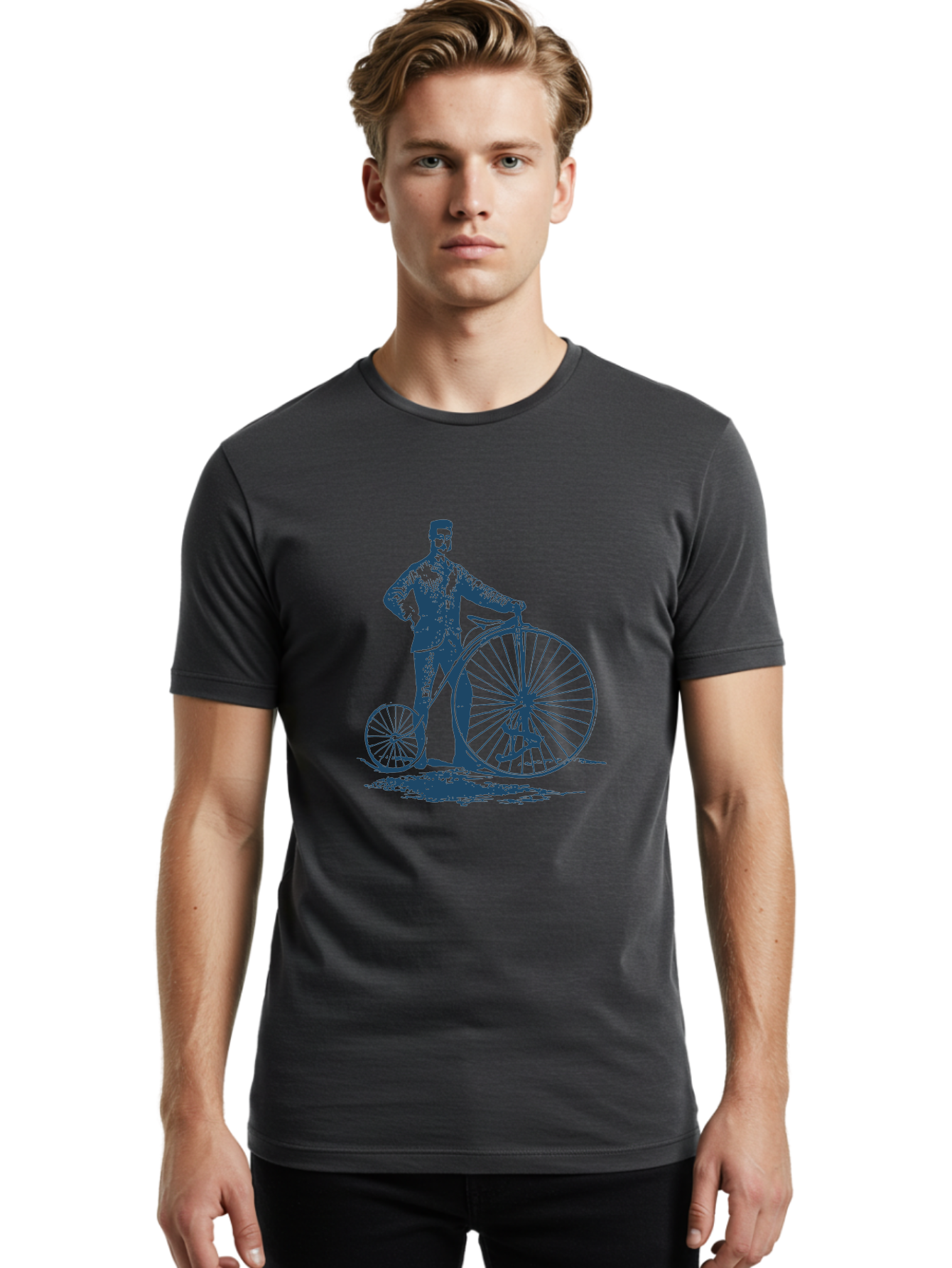 Men-With-Bike Men'S Graphic Tee, 100% Cotton, Comfortable Casual Summer Wear, Machine Washable, Vintage Bicycle, Penny Farthing Bike, Old-Fashioned Cycling, Antique Transportation, Historic Vehicle, Classic Design, Retro Style, Cycling History Aae563 8