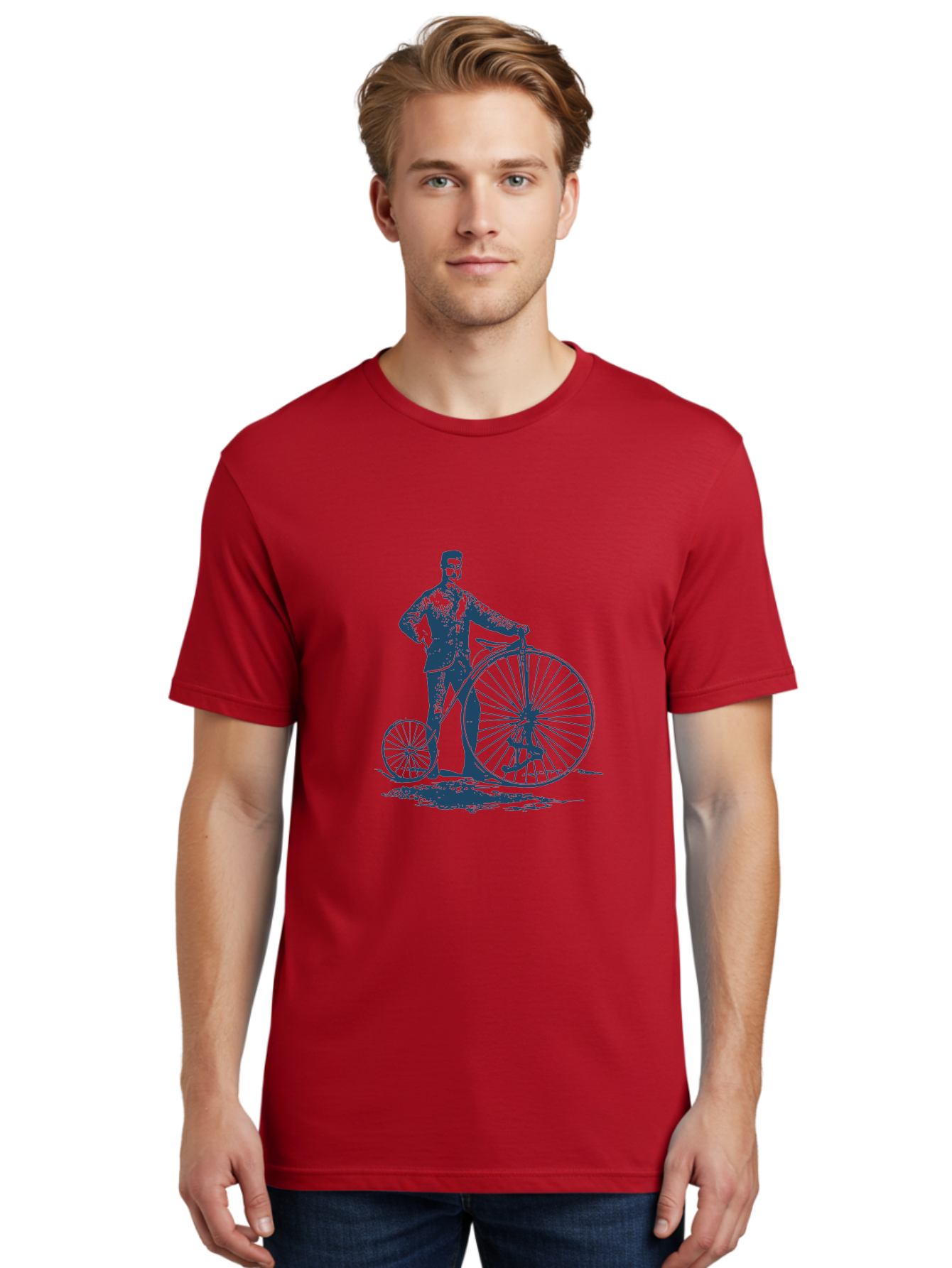 Men-With-Bike Men'S Graphic Tee, 100% Cotton, Comfortable Casual Summer Wear, Machine Washable, Vintage Bicycle, Penny Farthing Bike, Old-Fashioned Cycling, Antique Transportation, Historic Vehicle, Classic Design, Retro Style, Cycling History Aae563 28
