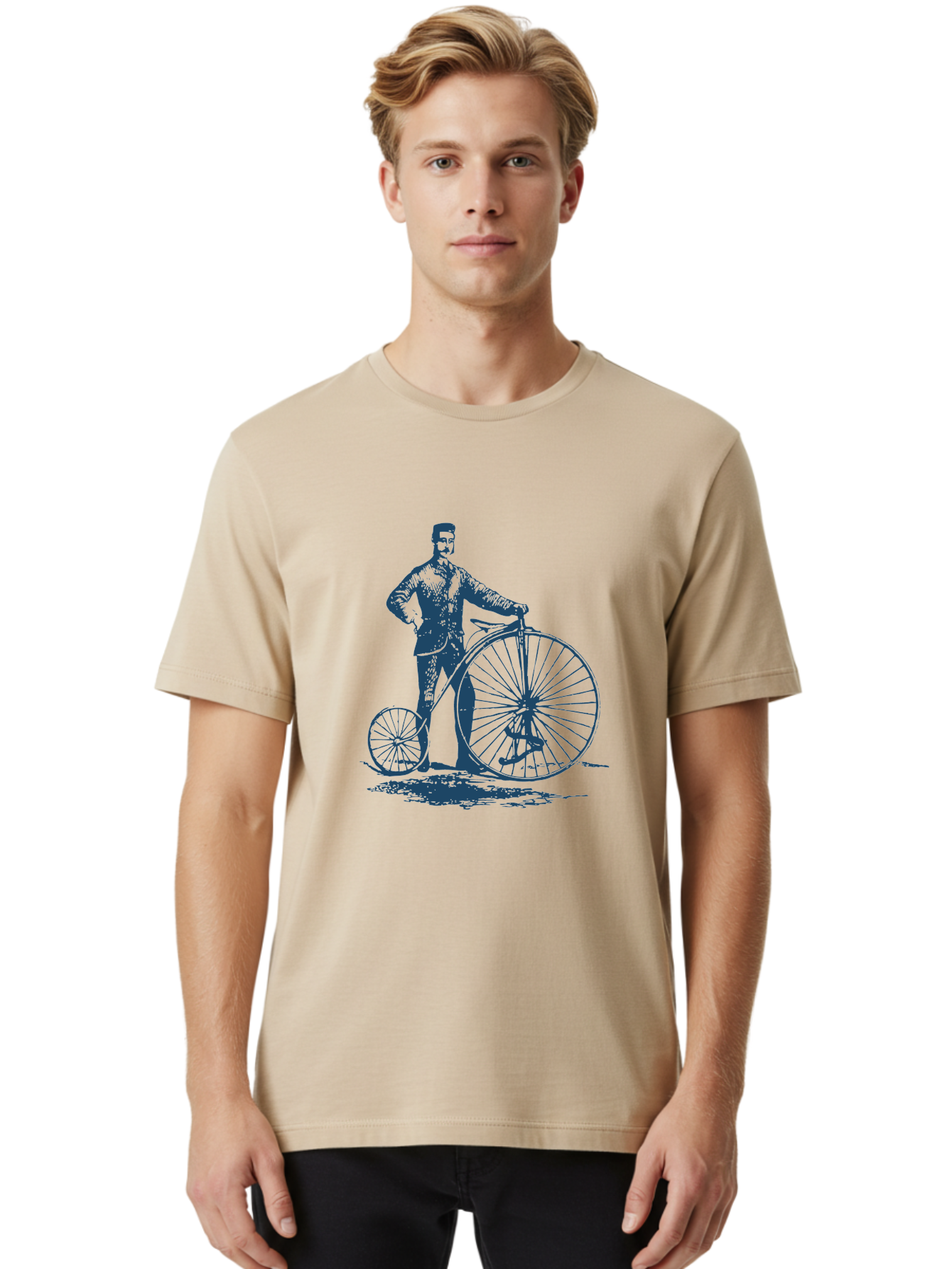 Men-With-Bike Men'S Graphic Tee, 100% Cotton, Comfortable Casual Summer Wear, Machine Washable, Vintage Bicycle, Penny Farthing Bike, Old-Fashioned Cycling, Antique Transportation, Historic Vehicle, Classic Design, Retro Style, Cycling History Aae563 4