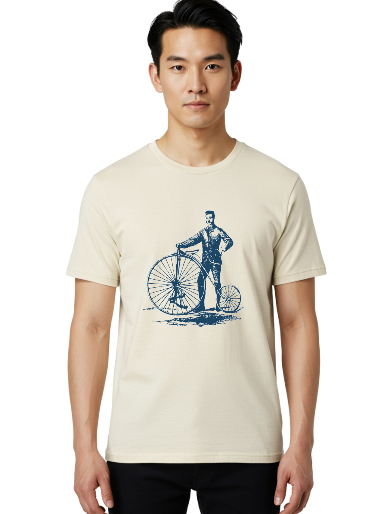 Old-Fashioned Gentleman And Bicycle 2 Men'S Graphic Tee, 100% Cotton, Comfortable Casual Summer Wear, Machine Washable, Vintage Bicycle, Penny-Farthing Bike, Antique Cycle, Classic Transport, Nostalgic Vehicle, Historical Bike, Retro Cycling Aae564 20