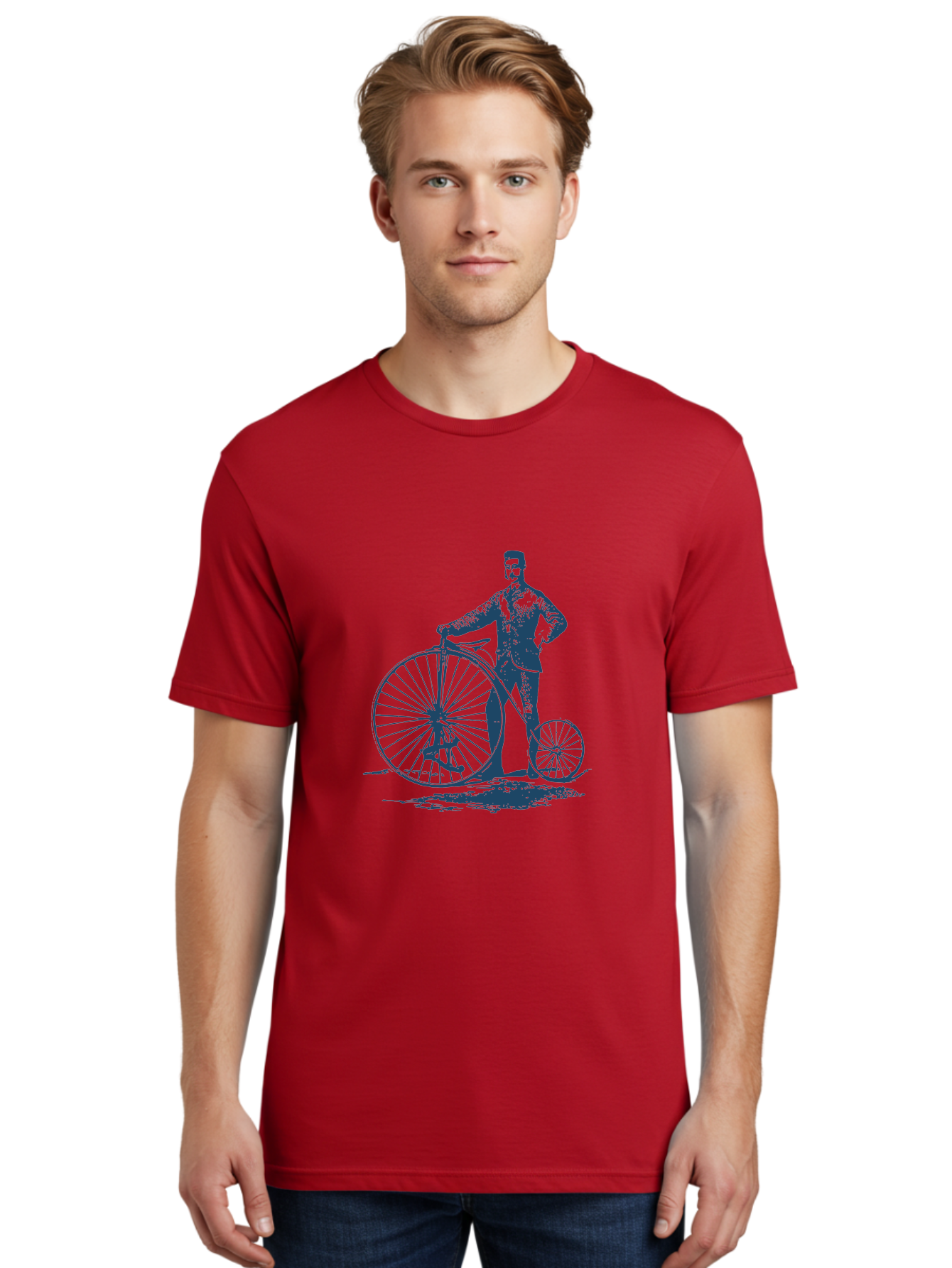 Old-Fashioned Gentleman And Bicycle 2 Men'S Graphic Tee, 100% Cotton, Comfortable Casual Summer Wear, Machine Washable, Vintage Bicycle, Penny-Farthing Bike, Antique Cycle, Classic Transport, Nostalgic Vehicle, Historical Bike, Retro Cycling Aae564 30