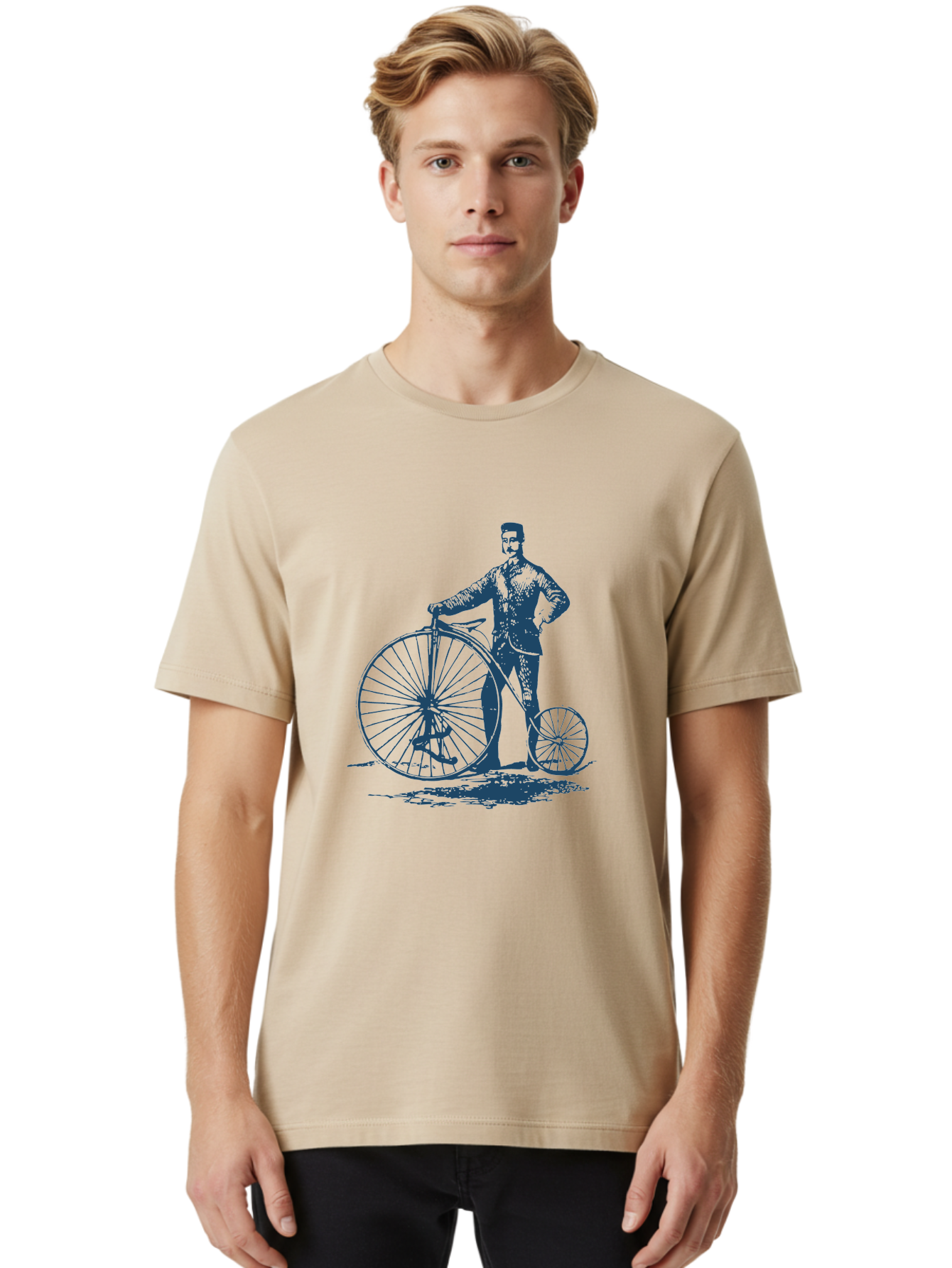 Old-Fashioned Gentleman And Bicycle 2 Men'S Graphic Tee, 100% Cotton, Comfortable Casual Summer Wear, Machine Washable, Vintage Bicycle, Penny-Farthing Bike, Antique Cycle, Classic Transport, Nostalgic Vehicle, Historical Bike, Retro Cycling Aae564 26