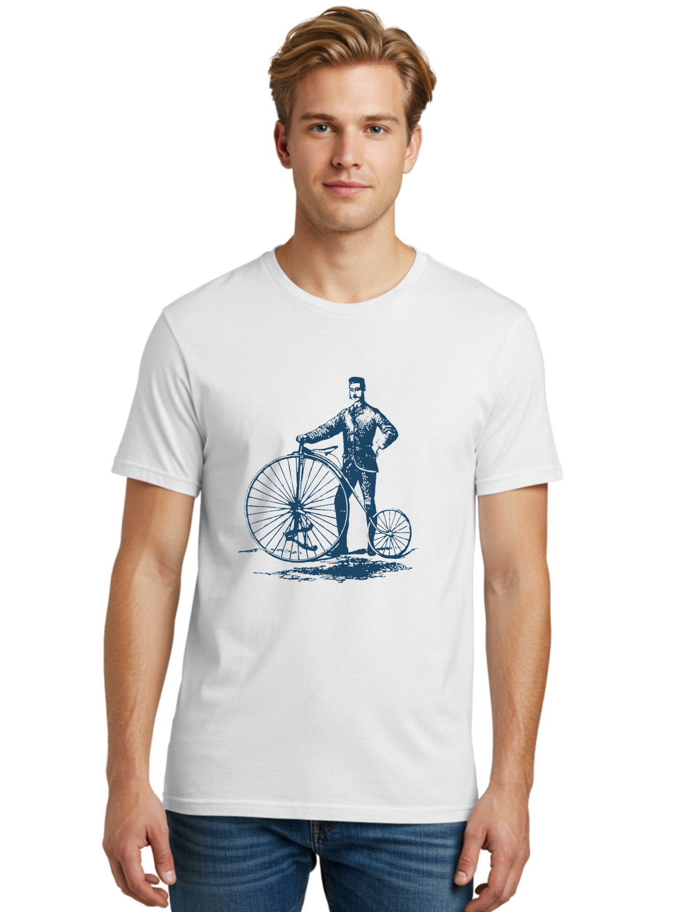 Old-Fashioned Gentleman And Bicycle 2 Men'S Graphic Tee, 100% Cotton, Comfortable Casual Summer Wear, Machine Washable, Vintage Bicycle, Penny-Farthing Bike, Antique Cycle, Classic Transport, Nostalgic Vehicle, Historical Bike, Retro Cycling Aae564 24