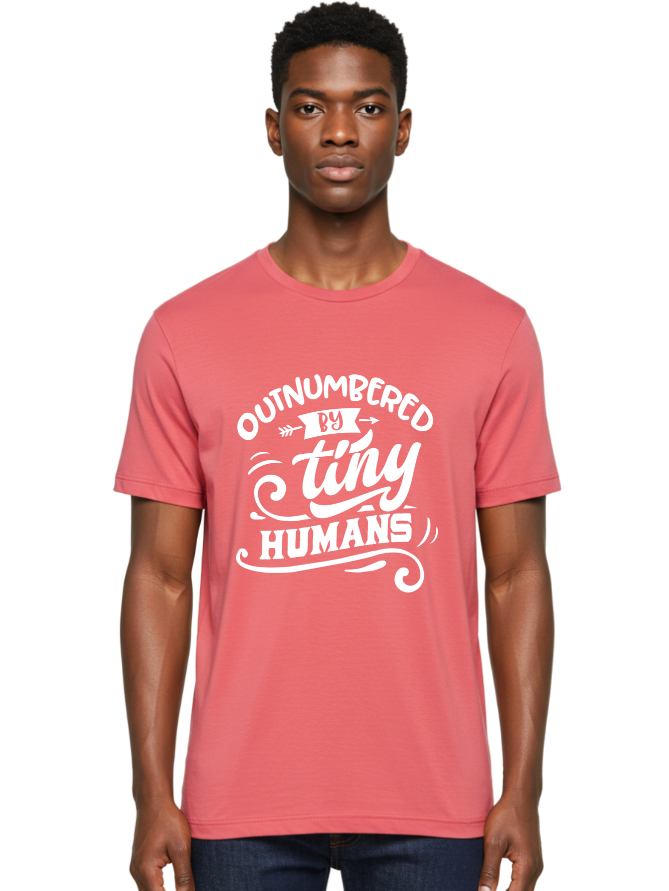 Outnumbered By Tiny Humans White Men'S Graphic Tee, 100% Cotton, Comfortable Casual Summer Wear, Machine Washable, Outnumbered By Tiny Humans, Typography, Quote, Inspirational, Parenting Quote, Fun Design, Whimsical Typography, Cute Phrases, Aae571 12