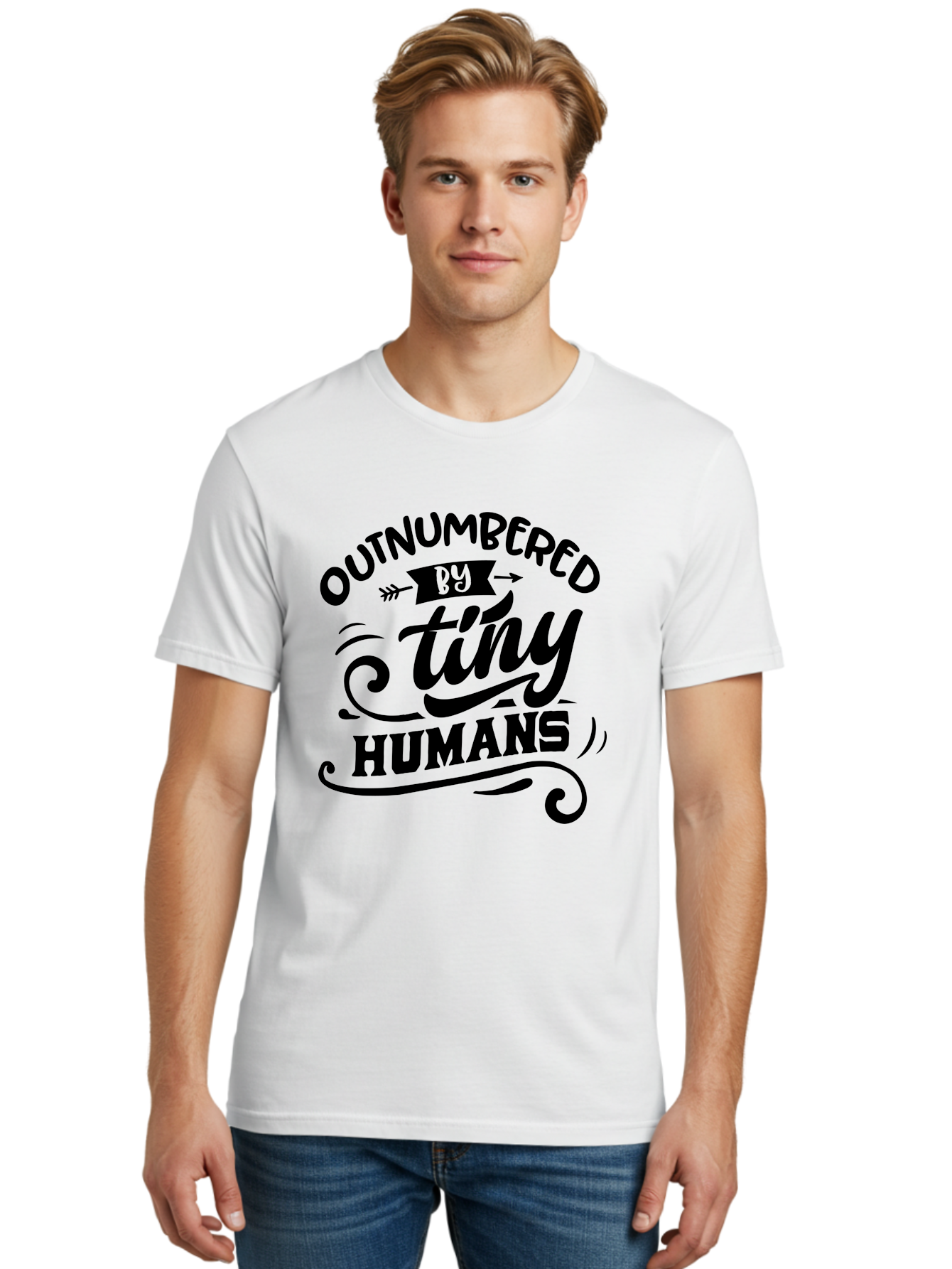 Outnumbered By Tiny Humans Men'S Graphic Tee, 100% Cotton, Comfortable Casual Summer Wear, Machine Washable, Inspirational Quote, Cute Design, Positive Message, Funny Typography, Motivational Words, Creative Expression, Quirky Art Aae572 12