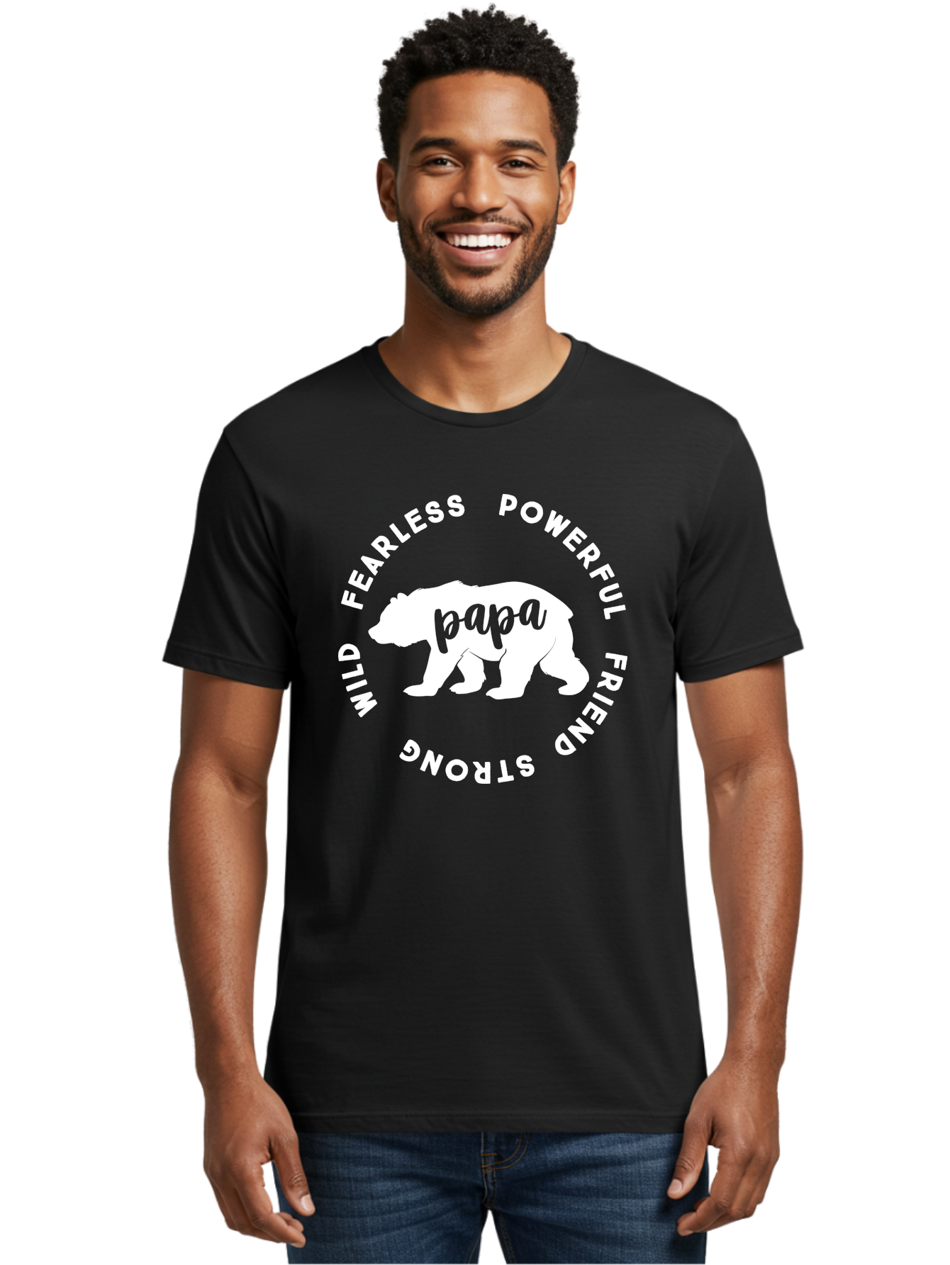 Papa Bear White Men'S Graphic Tee, 100% Cotton, Comfortable Casual Summer Wear, Machine Washable, Bear Silhouette, Papa Bear, Fearless, Powerful, Friendly Bear, Wild And Strong, Father'S Day Gift, Motivational Quote, Bear Design, Aae574 28