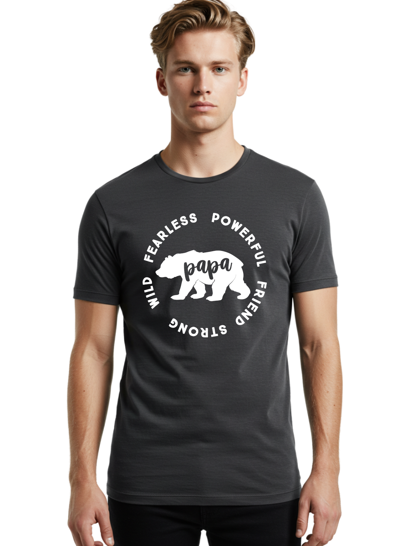 Papa Bear White Men'S Graphic Tee, 100% Cotton, Comfortable Casual Summer Wear, Machine Washable, Bear Silhouette, Papa Bear, Fearless, Powerful, Friendly Bear, Wild And Strong, Father'S Day Gift, Motivational Quote, Bear Design, Aae574 22