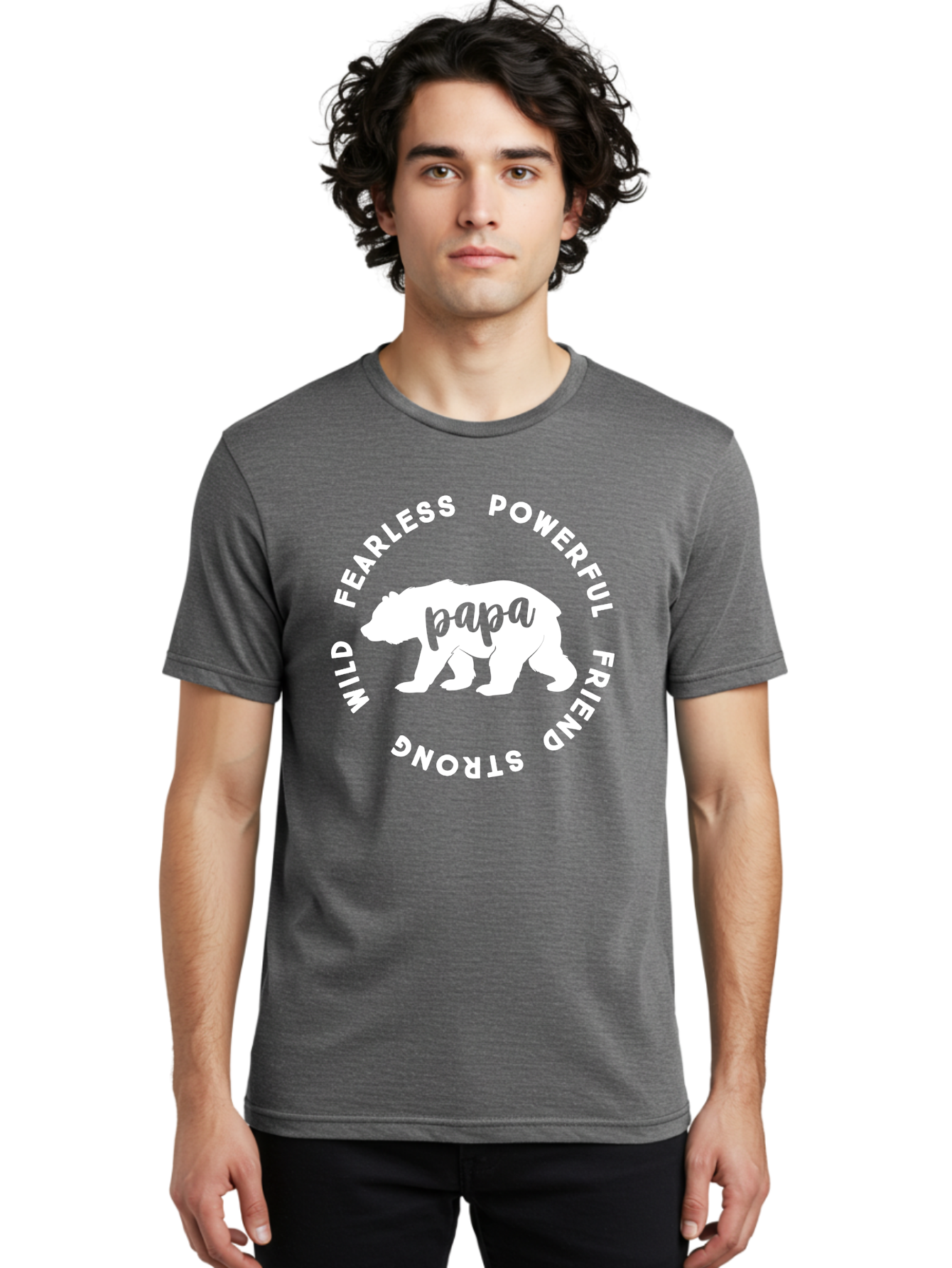 Papa Bear White Men'S Graphic Tee, 100% Cotton, Comfortable Casual Summer Wear, Machine Washable, Bear Silhouette, Papa Bear, Fearless, Powerful, Friendly Bear, Wild And Strong, Father'S Day Gift, Motivational Quote, Bear Design, Aae574 17
