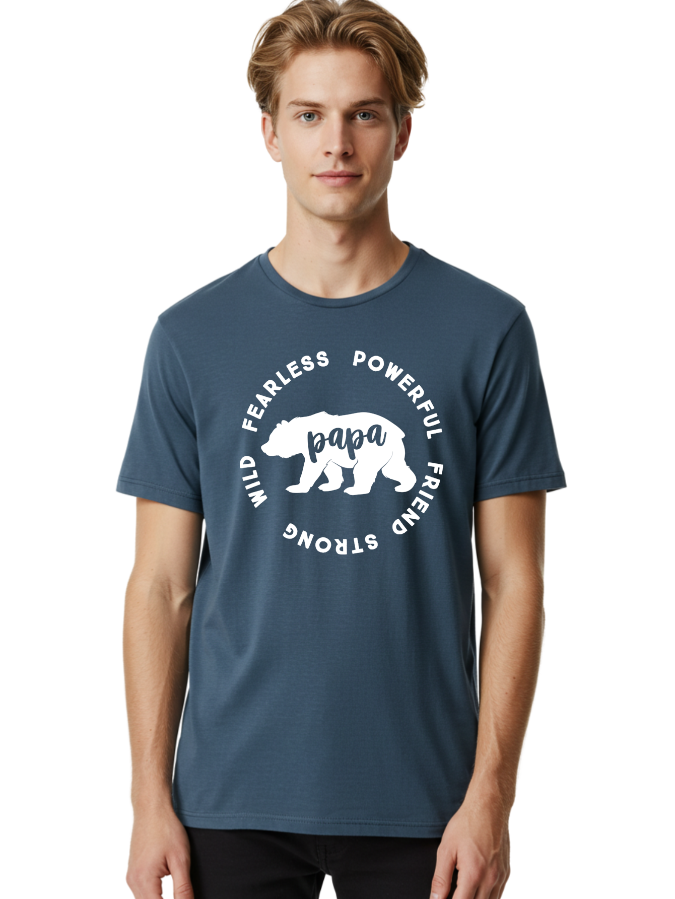 Papa Bear White Men'S Graphic Tee, 100% Cotton, Comfortable Casual Summer Wear, Machine Washable, Bear Silhouette, Papa Bear, Fearless, Powerful, Friendly Bear, Wild And Strong, Father'S Day Gift, Motivational Quote, Bear Design, Aae574 23