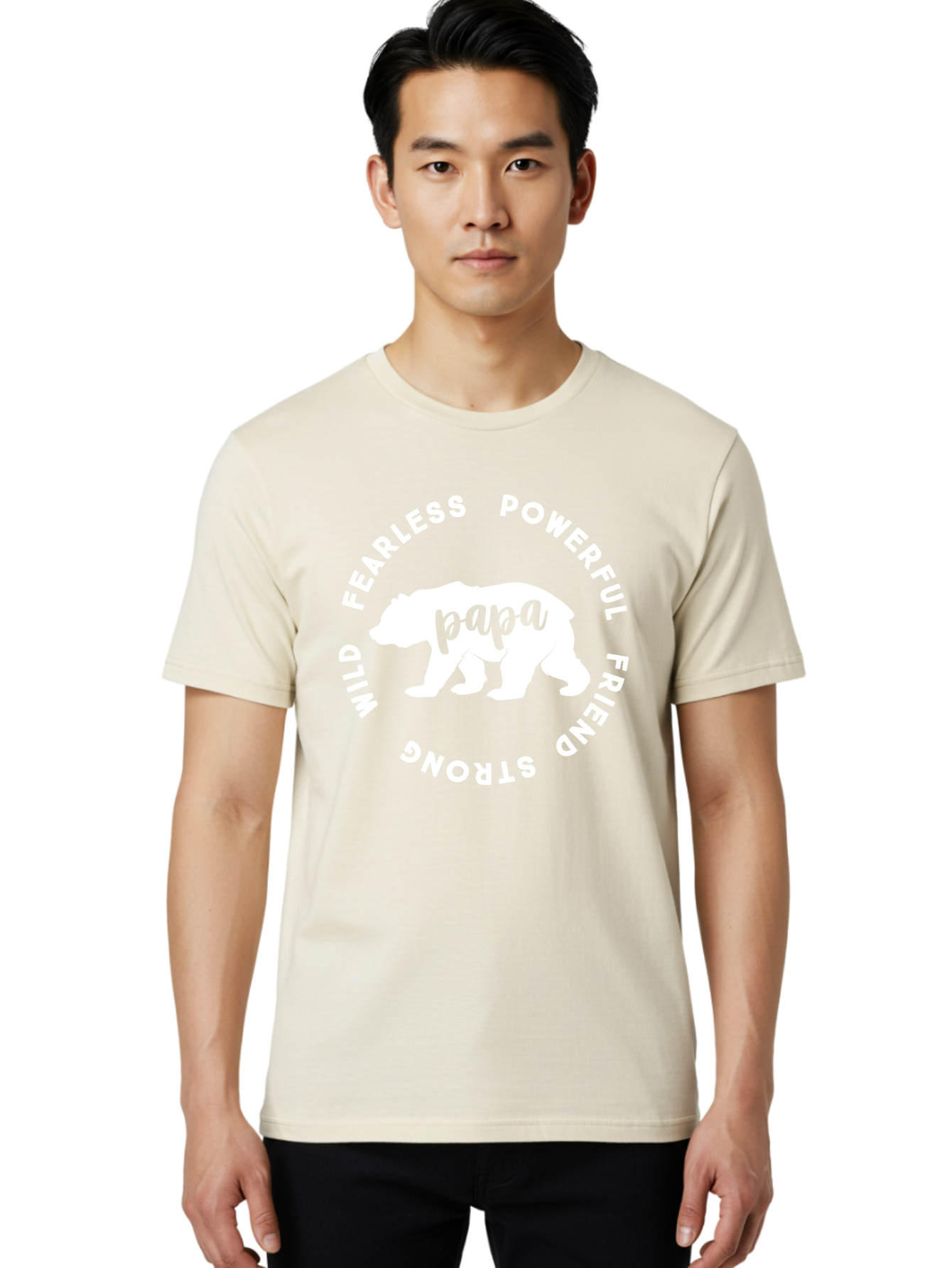Papa Bear White Men'S Graphic Tee, 100% Cotton, Comfortable Casual Summer Wear, Machine Washable, Bear Silhouette, Papa Bear, Fearless, Powerful, Friendly Bear, Wild And Strong, Father'S Day Gift, Motivational Quote, Bear Design, Aae574 18