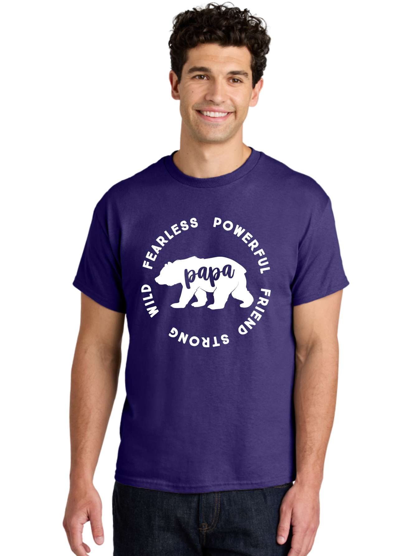 Papa Bear White Men'S Graphic Tee, 100% Cotton, Comfortable Casual Summer Wear, Machine Washable, Bear Silhouette, Papa Bear, Fearless, Powerful, Friendly Bear, Wild And Strong, Father'S Day Gift, Motivational Quote, Bear Design, Aae574 30