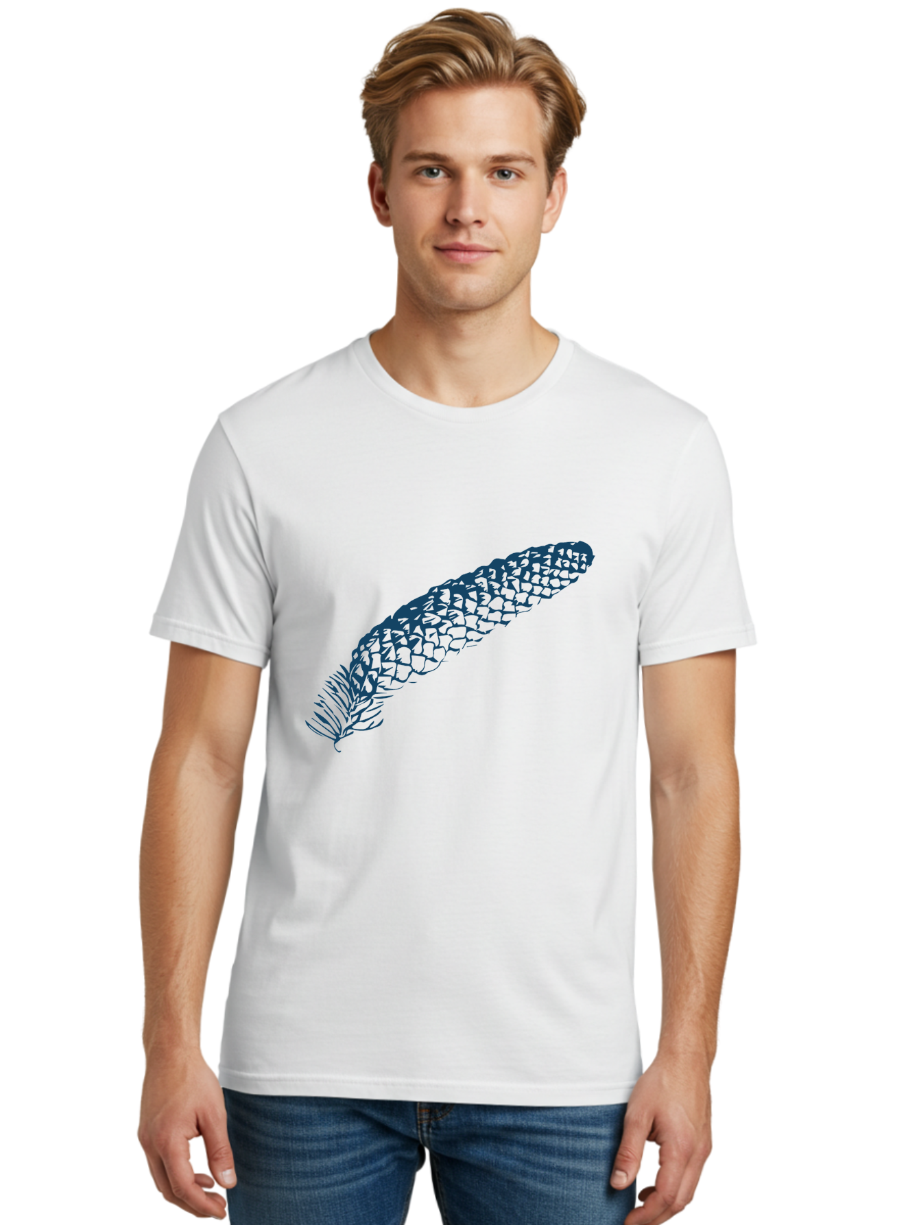 Pinecone Men'S Graphic Tee, 100% Cotton, Comfortable Casual Summer Wear, Machine Washable, Blue Feather Illustration, Intricate Scale Pattern, Bird Symbolism, Nature-Inspired Art, Abstract Design, Feather Texture, Artistic Expression, Aae581 20