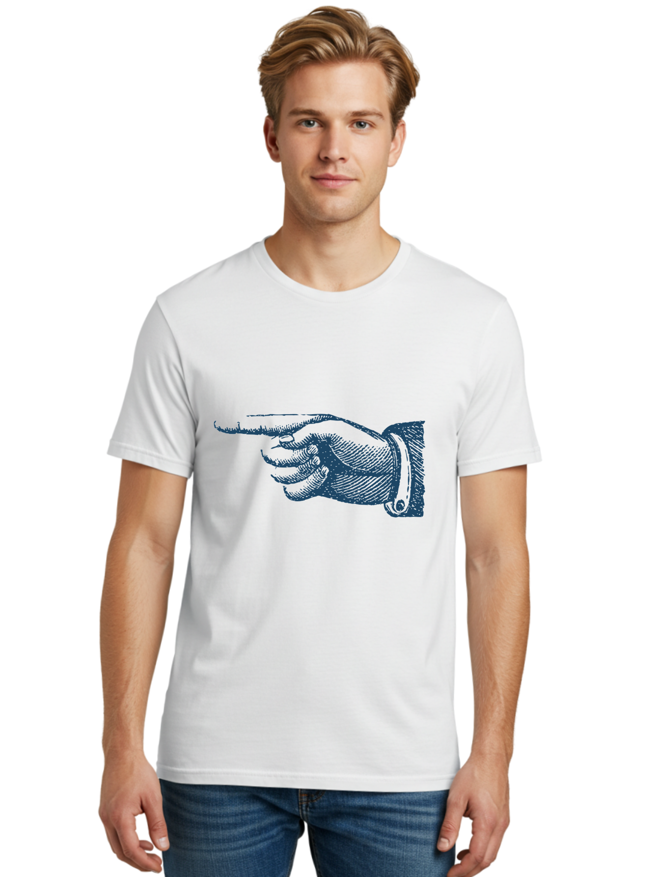 Pointing Finger 2 Men'S Graphic Tee, 100% Cotton, Comfortable Casual Summer Wear, Machine Washable, Hand Pointing, Index Finger Extended, Vintage Illustration, Pointing Gesture, Illustration Art, Classic Design, Direction Indicator, Aae585 4