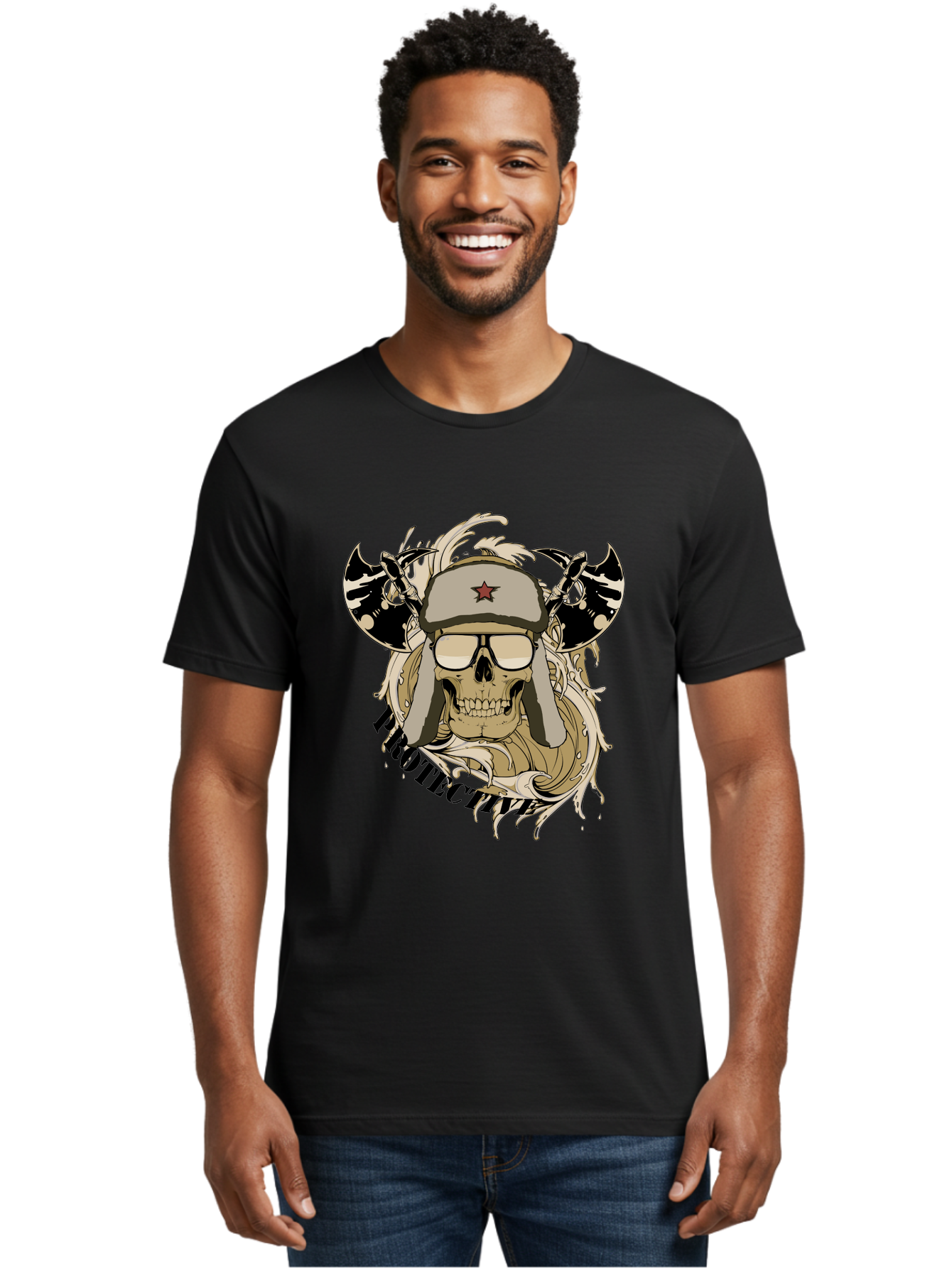 Proactive War Skull Men'S Graphic Tee, 100% Cotton, Comfortable Casual Summer Wear, Machine Washable, Skull Wearing Sunglasses, Futuristic Illustration, Fantasy Art, Edgy Design, Skull Art, Grunge Style, Punk Rock Aesthetic, Rebellious Vibe Aae588 28