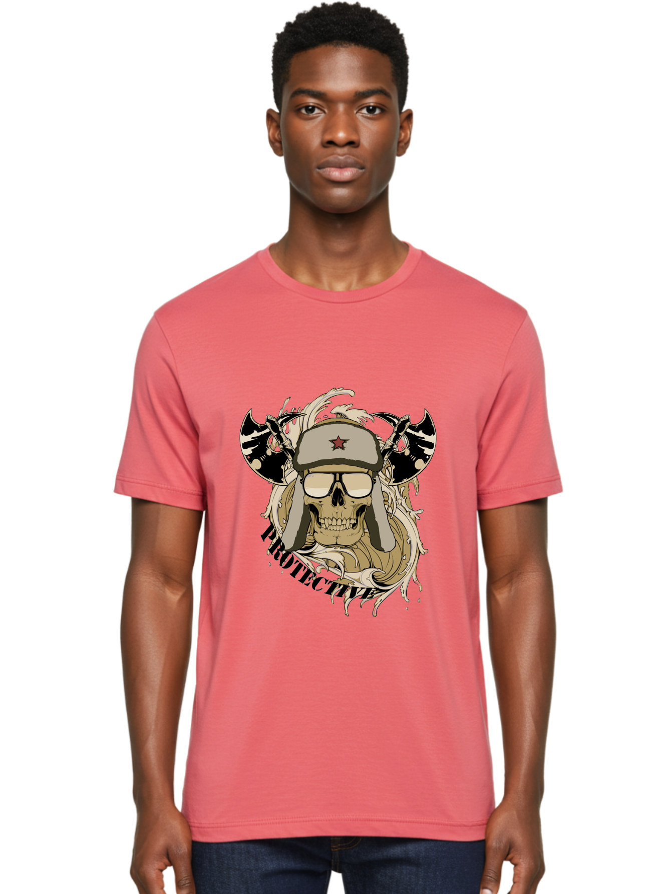 Proactive War Skull Men'S Graphic Tee, 100% Cotton, Comfortable Casual Summer Wear, Machine Washable, Skull Wearing Sunglasses, Futuristic Illustration, Fantasy Art, Edgy Design, Skull Art, Grunge Style, Punk Rock Aesthetic, Rebellious Vibe Aae588 26
