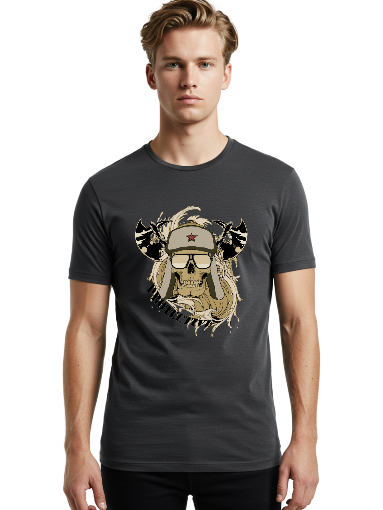 Proactive War Skull Men'S Graphic Tee, 100% Cotton, Comfortable Casual Summer Wear, Machine Washable, Skull Wearing Sunglasses, Futuristic Illustration, Fantasy Art, Edgy Design, Skull Art, Grunge Style, Punk Rock Aesthetic, Rebellious Vibe Aae588 20