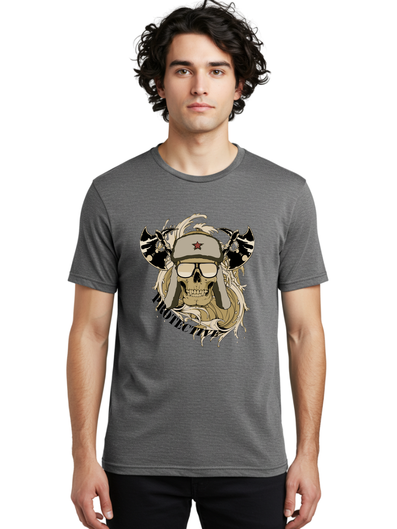 Proactive War Skull Men'S Graphic Tee, 100% Cotton, Comfortable Casual Summer Wear, Machine Washable, Skull Wearing Sunglasses, Futuristic Illustration, Fantasy Art, Edgy Design, Skull Art, Grunge Style, Punk Rock Aesthetic, Rebellious Vibe Aae588 18