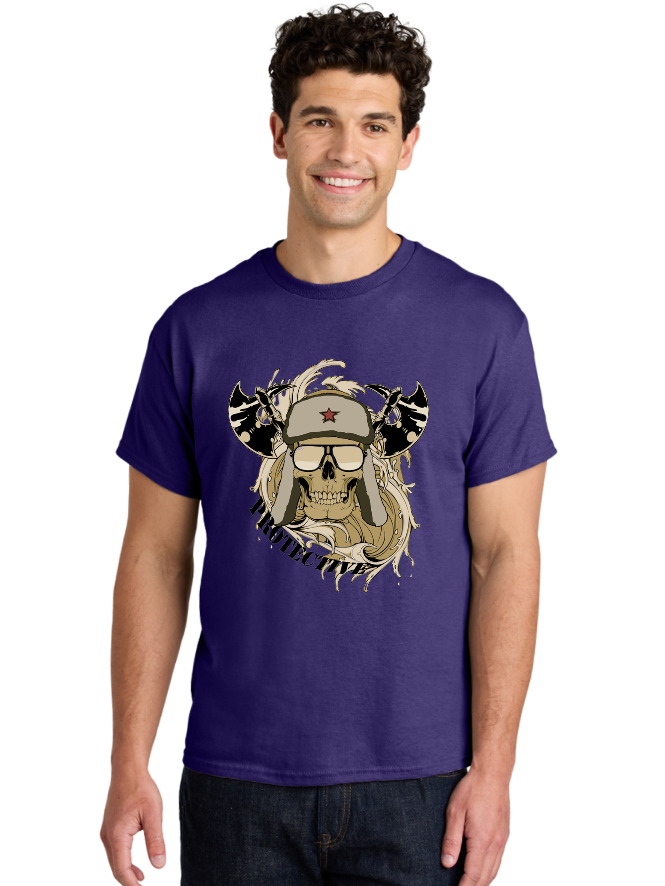 Proactive War Skull Men'S Graphic Tee, 100% Cotton, Comfortable Casual Summer Wear, Machine Washable, Skull Wearing Sunglasses, Futuristic Illustration, Fantasy Art, Edgy Design, Skull Art, Grunge Style, Punk Rock Aesthetic, Rebellious Vibe Aae588 8