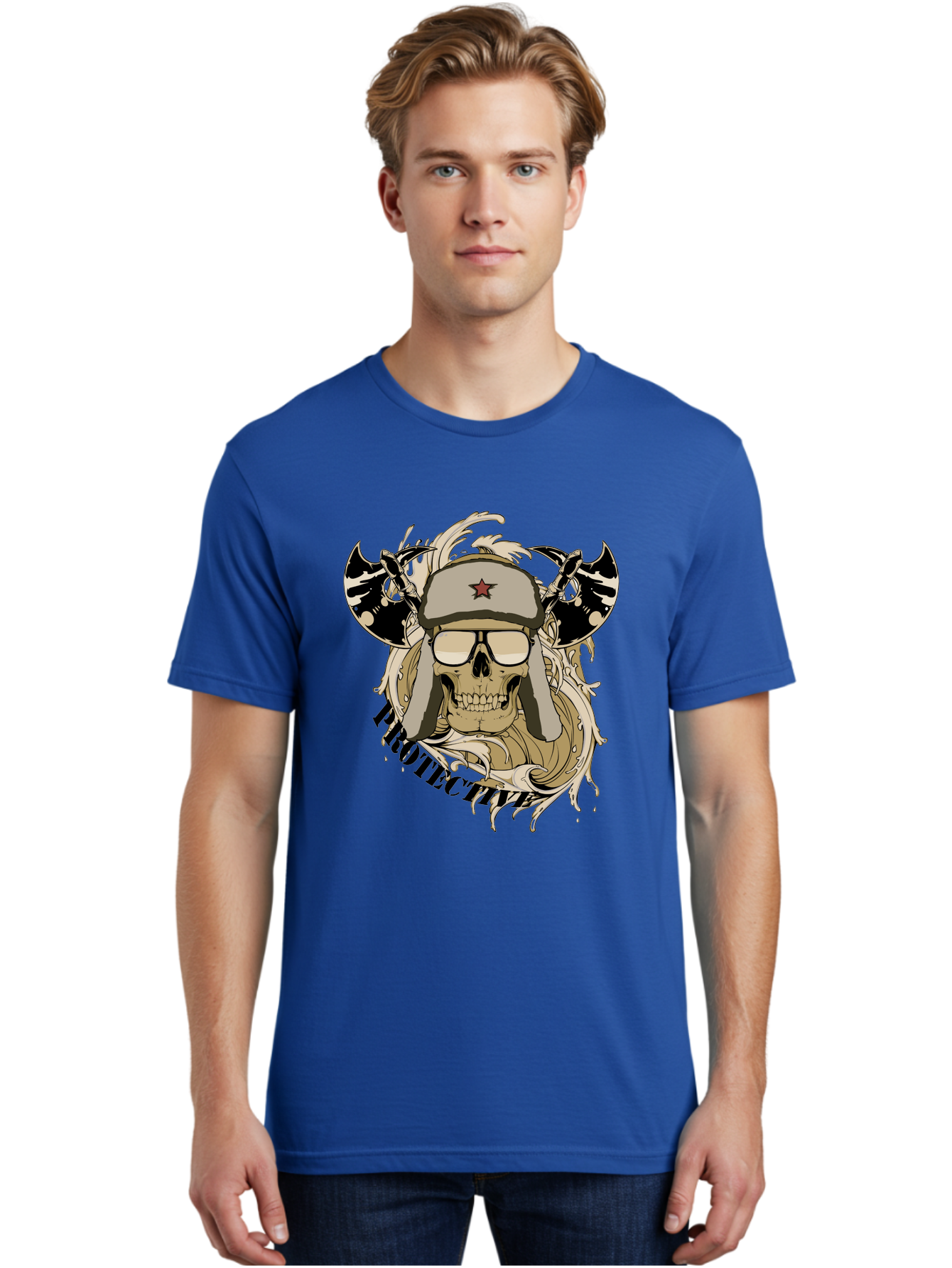 Proactive War Skull Men'S Graphic Tee, 100% Cotton, Comfortable Casual Summer Wear, Machine Washable, Skull Wearing Sunglasses, Futuristic Illustration, Fantasy Art, Edgy Design, Skull Art, Grunge Style, Punk Rock Aesthetic, Rebellious Vibe Aae588 4