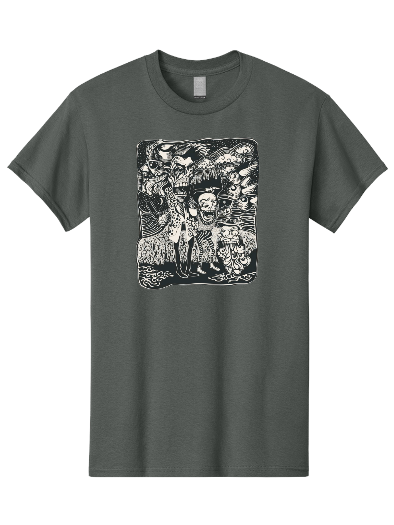 Psycho Parade Men'S Graphic Tee, 100% Cotton, Comfortable Casual Summer Wear, Machine Washable, Pirate Skeletons, Skulls, Zombies, Creepy Figures, Pirate Crew, Black And White Illustration, Detailed Artwork, Abstract Background Aae595 19