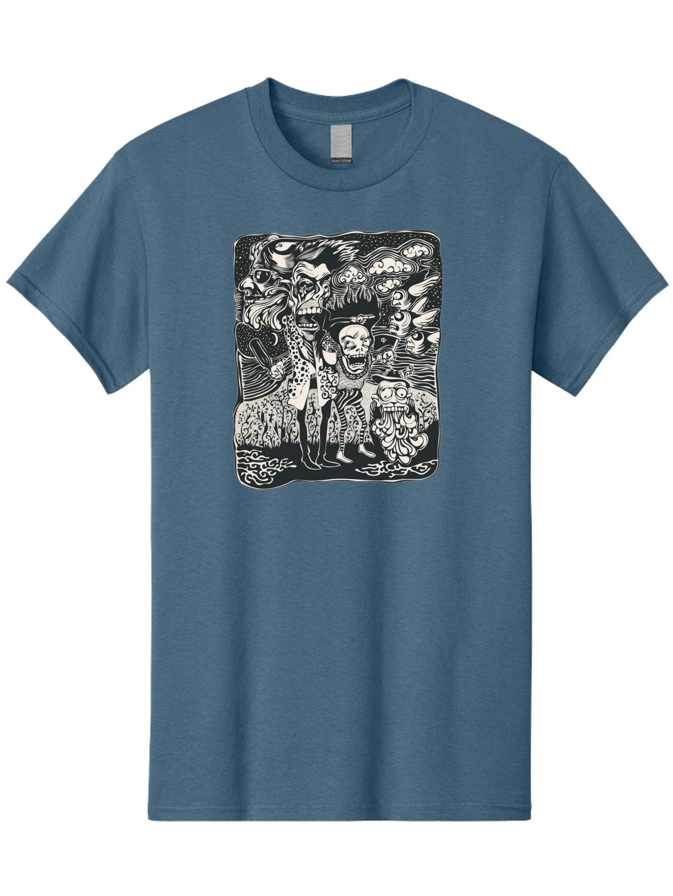 Psycho Parade Men'S Graphic Tee, 100% Cotton, Comfortable Casual Summer Wear, Machine Washable, Pirate Skeletons, Skulls, Zombies, Creepy Figures, Pirate Crew, Black And White Illustration, Detailed Artwork, Abstract Background Aae595 5