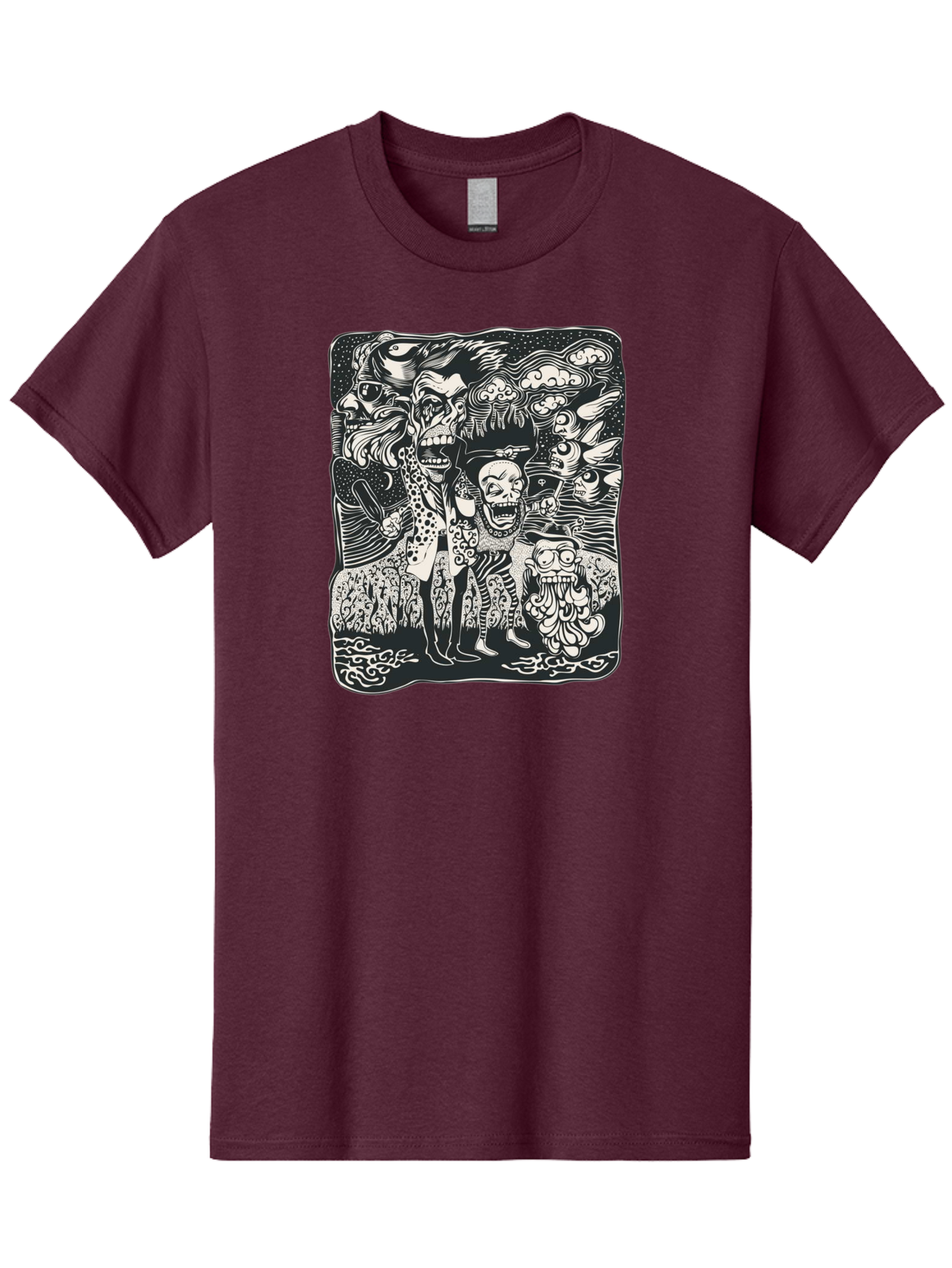 Psycho Parade Men'S Graphic Tee, 100% Cotton, Comfortable Casual Summer Wear, Machine Washable, Pirate Skeletons, Skulls, Zombies, Creepy Figures, Pirate Crew, Black And White Illustration, Detailed Artwork, Abstract Background Aae595 11