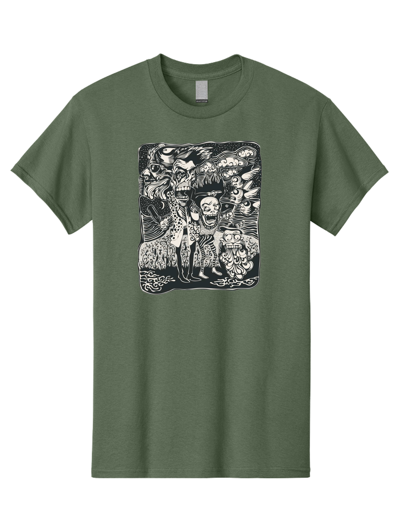 Psycho Parade Men'S Graphic Tee, 100% Cotton, Comfortable Casual Summer Wear, Machine Washable, Pirate Skeletons, Skulls, Zombies, Creepy Figures, Pirate Crew, Black And White Illustration, Detailed Artwork, Abstract Background Aae595 13