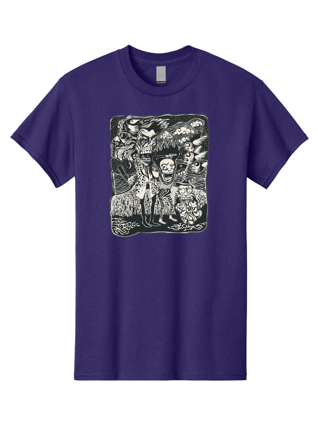 Psycho Parade Men'S Graphic Tee, 100% Cotton, Comfortable Casual Summer Wear, Machine Washable, Pirate Skeletons, Skulls, Zombies, Creepy Figures, Pirate Crew, Black And White Illustration, Detailed Artwork, Abstract Background Aae595 27