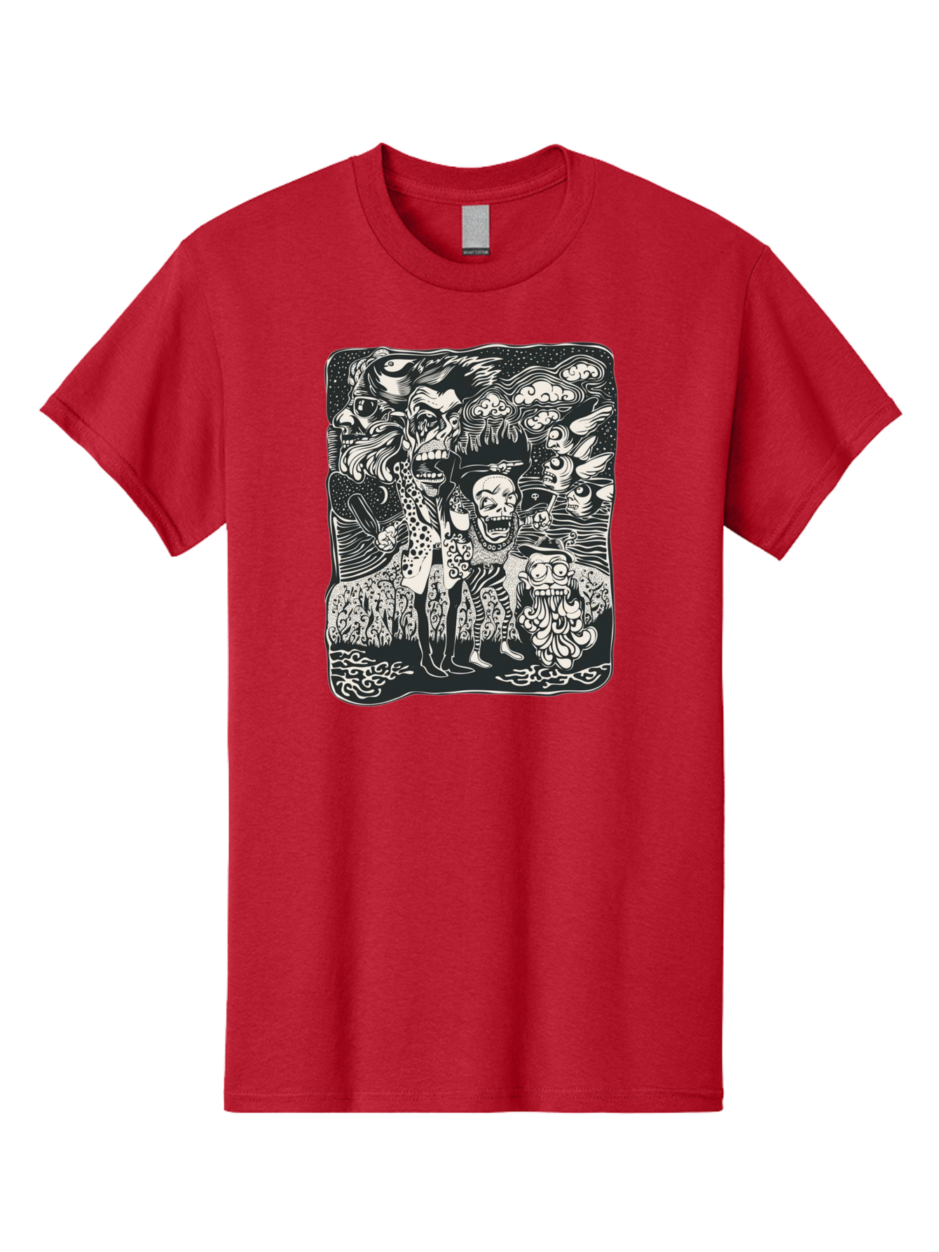 Psycho Parade Men'S Graphic Tee, 100% Cotton, Comfortable Casual Summer Wear, Machine Washable, Pirate Skeletons, Skulls, Zombies, Creepy Figures, Pirate Crew, Black And White Illustration, Detailed Artwork, Abstract Background Aae595 3