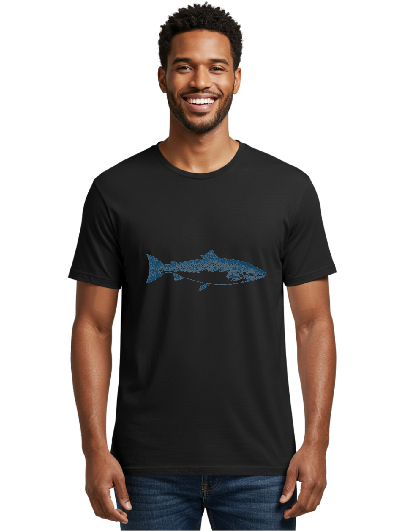 Pulsewater Fish Men'S Graphic Tee, 100% Cotton, Comfortable Casual Summer Wear, Machine Washable, Salmon Fish, Aquatic Life, Blue Illustration, Fishing Theme, Marine Life, Water Creature, Ocean Animal, Fish Design, Wildlife Art Aae597 30