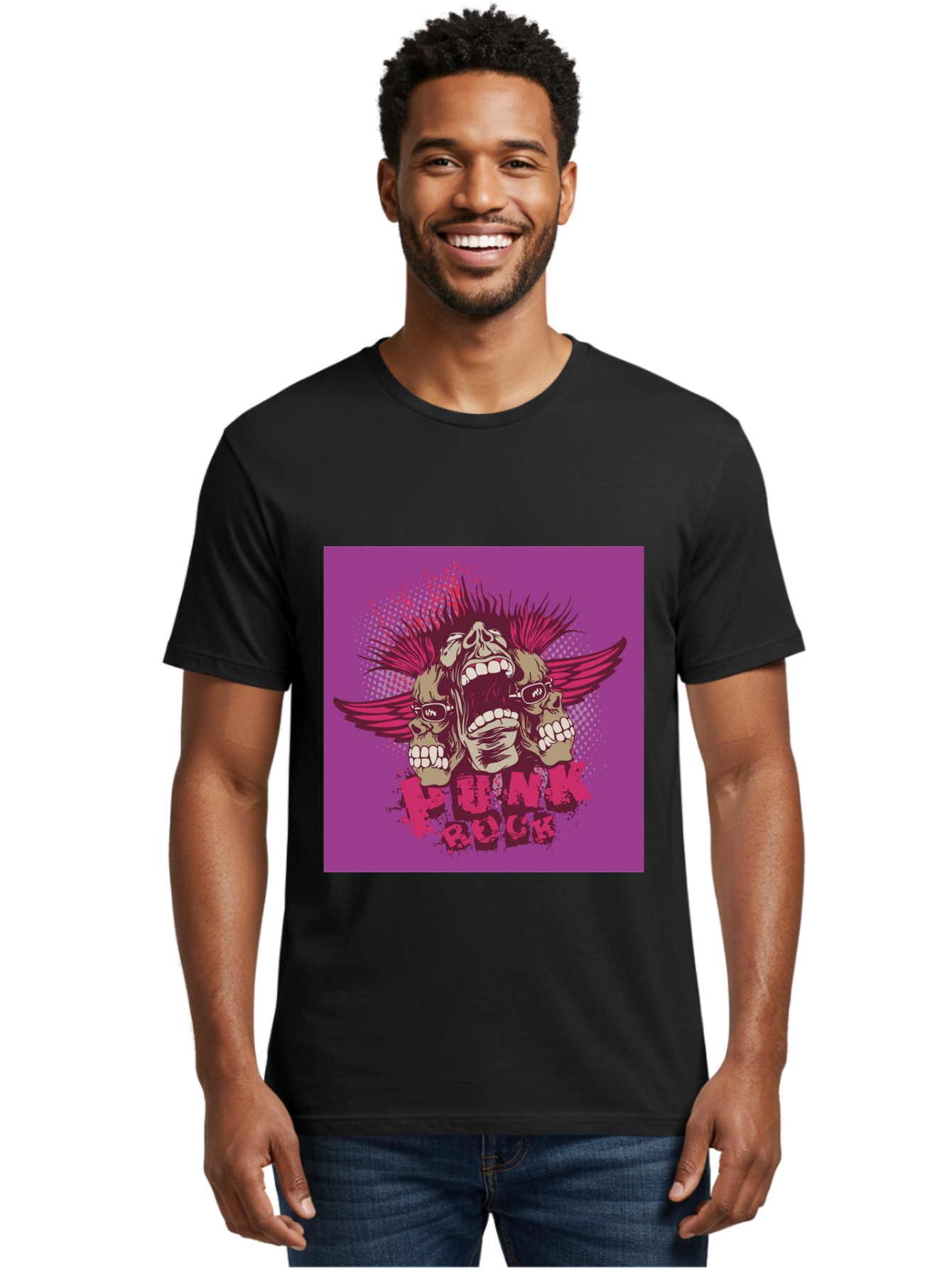 Punk Rock Men'S Graphic Tee, 100% Cotton, Comfortable Casual Summer Wear, Machine Washable, Punk Rock, Screaming Skulls, Mohawk Hair, Punk Style, Grunge Aesthetic, Bold Graphics, Skull Art, Edgy Design, Alternative Culture, Punk Fashion Aae601 20