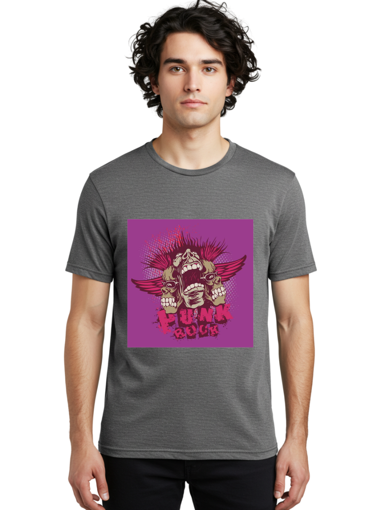 Punk Rock Men'S Graphic Tee, 100% Cotton, Comfortable Casual Summer Wear, Machine Washable, Punk Rock, Screaming Skulls, Mohawk Hair, Punk Style, Grunge Aesthetic, Bold Graphics, Skull Art, Edgy Design, Alternative Culture, Punk Fashion Aae601 14