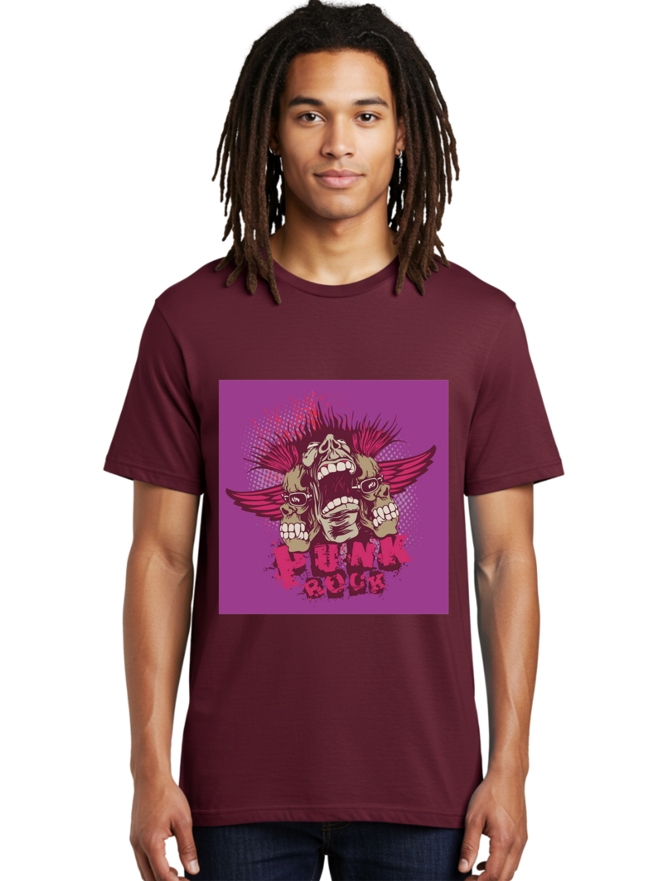 Punk Rock Men'S Graphic Tee, 100% Cotton, Comfortable Casual Summer Wear, Machine Washable, Punk Rock, Screaming Skulls, Mohawk Hair, Punk Style, Grunge Aesthetic, Bold Graphics, Skull Art, Edgy Design, Alternative Culture, Punk Fashion Aae601 16