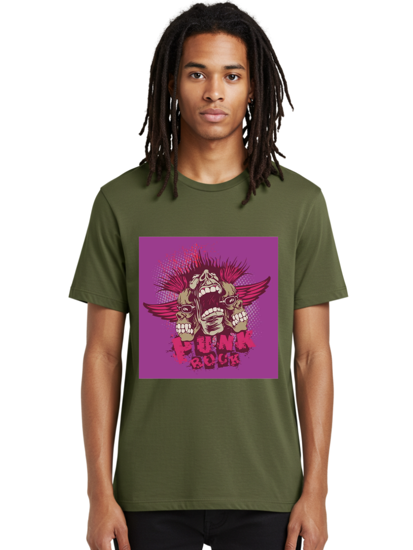 Punk Rock Men'S Graphic Tee, 100% Cotton, Comfortable Casual Summer Wear, Machine Washable, Punk Rock, Screaming Skulls, Mohawk Hair, Punk Style, Grunge Aesthetic, Bold Graphics, Skull Art, Edgy Design, Alternative Culture, Punk Fashion Aae601 4