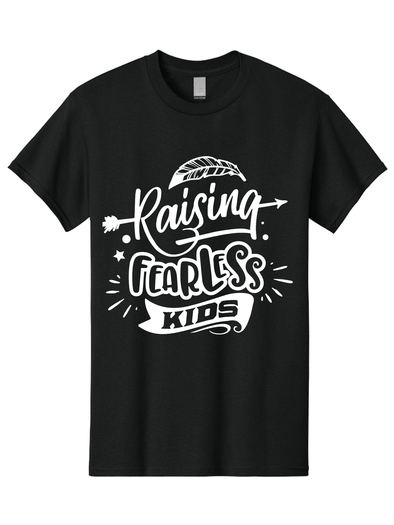 Raising Fearless Kids White Men'S Graphic Tee, 100% Cotton, Comfortable Casual Summer Wear, Machine Washable, Raising Fearless Kids, Motivational Quotes, Inspirational Phrases, Parenting Tips, Bold Font, Arrow Graphics, Feather Illustrations, Aae607 17