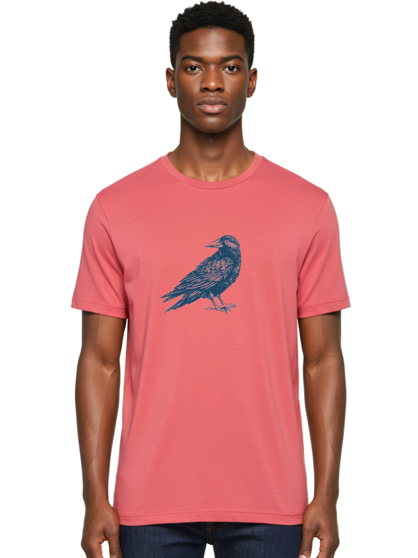 Raven Standing Men'S Graphic Tee, 100% Cotton, Comfortable Casual Summer Wear, Machine Washable, Raven Illustration, Dark Blue Crow, Mysterious Bird, Gothic Animal, Bird Silhouette, Wildlife Art, Symbolic Creature, Sharp Beak Aae609 12