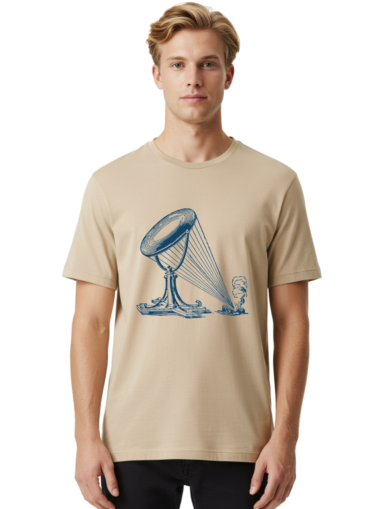 Retro Magnifying Glass Men'S Graphic Tee, 100% Cotton, Comfortable Casual Summer Wear, Machine Washable, Vintage Gramophone, Retro Sound, Classic Music, Antique Technology, Old-Fashioned, Nostalgic Vibes, Music Player, Sound Waves, Aae612 18