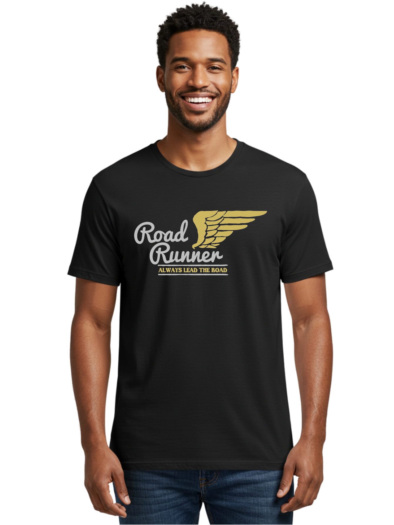 Road Runner Men'S Graphic Tee, 100% Cotton, Comfortable Casual Summer Wear, Machine Washable, Runner Logo, Wing Design, Road Runner, Always Lead The Road, Fitness Motivation, Running Inspiration, Speed, Wings, Road Runner Theme Aae617 4