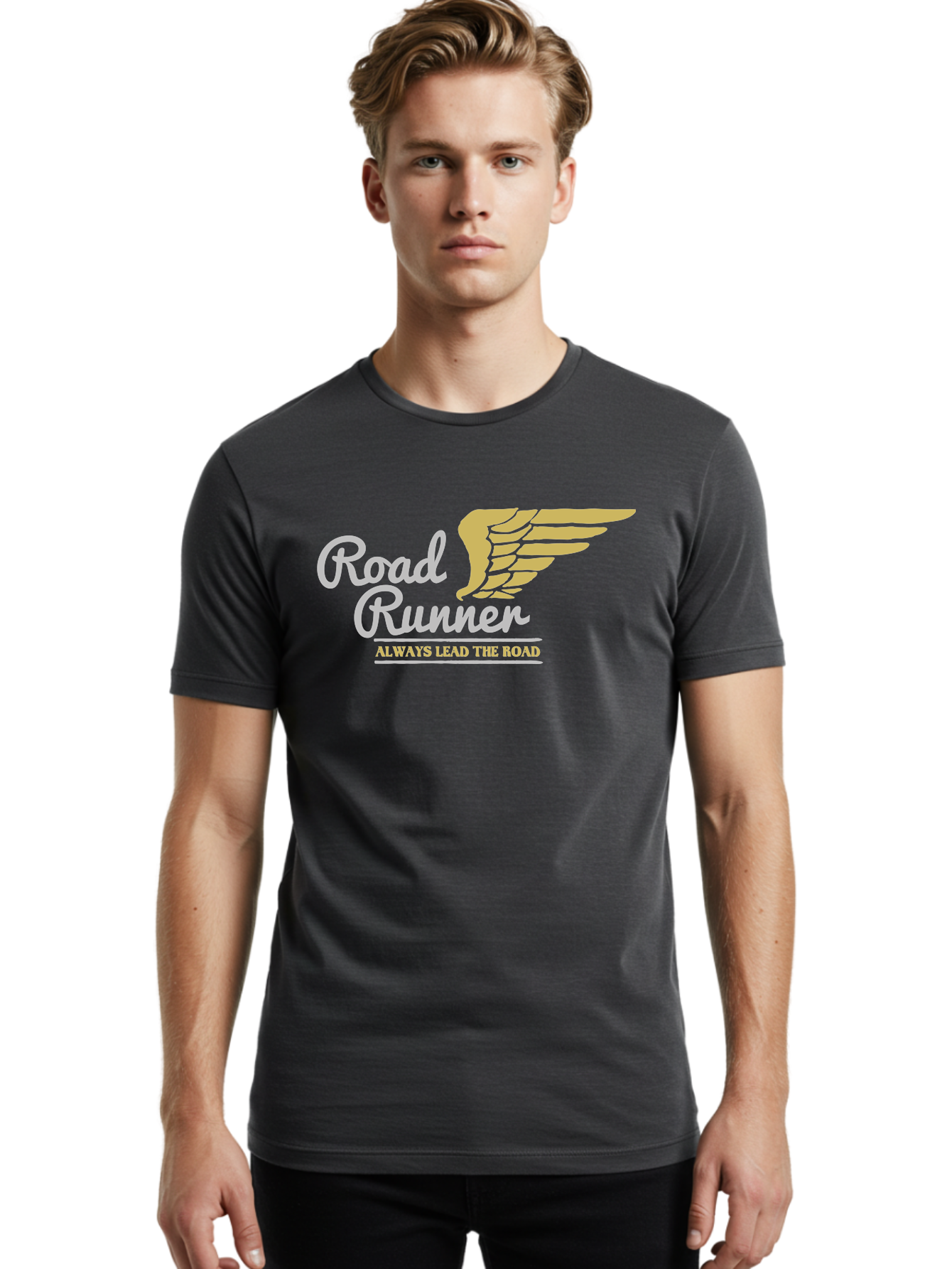 Road Runner Men'S Graphic Tee, 100% Cotton, Comfortable Casual Summer Wear, Machine Washable, Runner Logo, Wing Design, Road Runner, Always Lead The Road, Fitness Motivation, Running Inspiration, Speed, Wings, Road Runner Theme Aae617 22