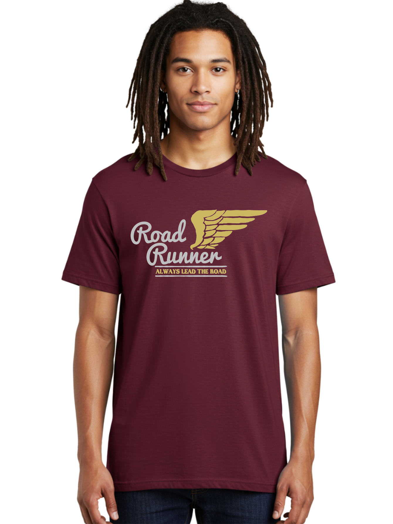 Road Runner Men'S Graphic Tee, 100% Cotton, Comfortable Casual Summer Wear, Machine Washable, Runner Logo, Wing Design, Road Runner, Always Lead The Road, Fitness Motivation, Running Inspiration, Speed, Wings, Road Runner Theme Aae617 24