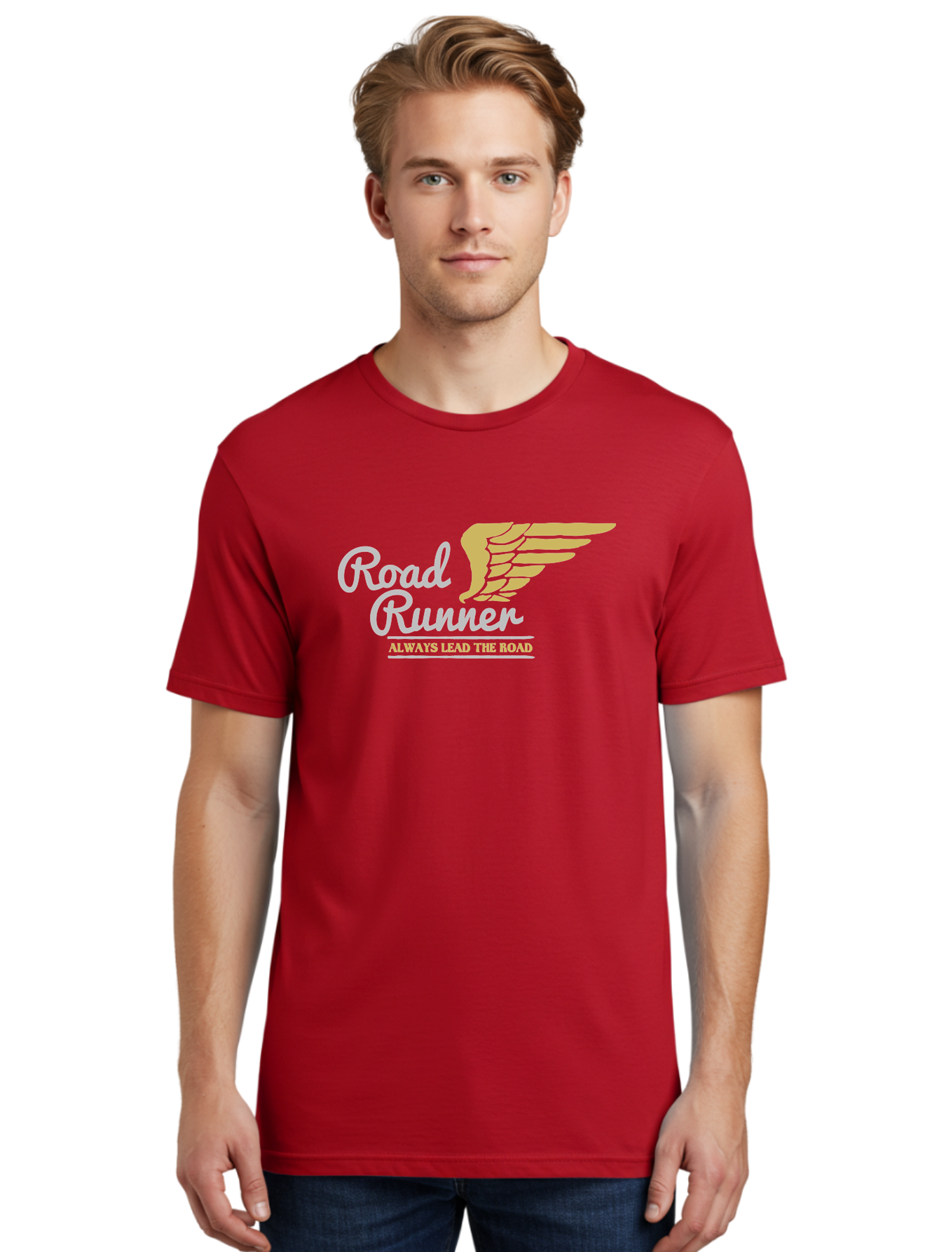 Road Runner Men'S Graphic Tee, 100% Cotton, Comfortable Casual Summer Wear, Machine Washable, Runner Logo, Wing Design, Road Runner, Always Lead The Road, Fitness Motivation, Running Inspiration, Speed, Wings, Road Runner Theme Aae617 30