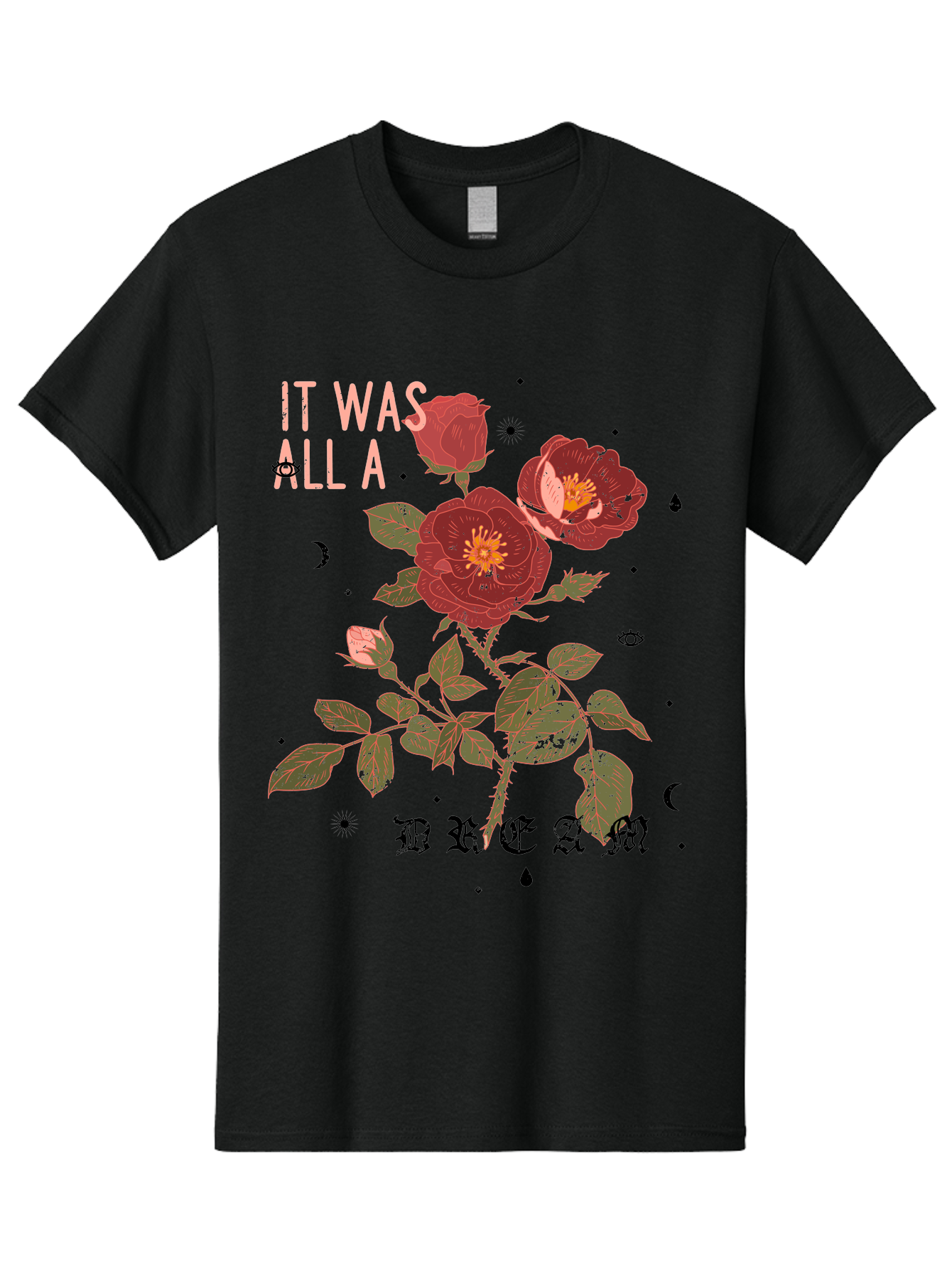 Rose -Men Men'S Graphic Tee, 100% Cotton, Comfortable Casual Summer Wear, Machine Washable, Red Roses, Vintage Illustration, Floral Design, Dreamy Atmosphere, Symbolic Imagery, Retro Aesthetic, Mystical Vibes, Gothic Typography Aae619 17