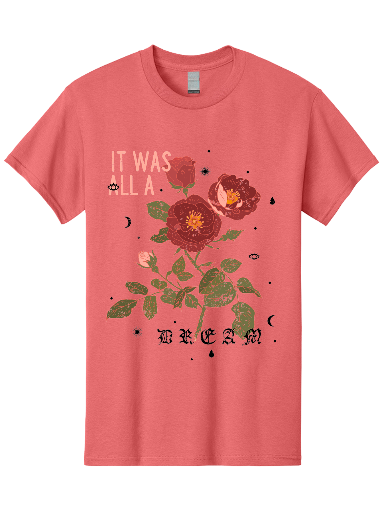 Rose -Men Men'S Graphic Tee, 100% Cotton, Comfortable Casual Summer Wear, Machine Washable, Red Roses, Vintage Illustration, Floral Design, Dreamy Atmosphere, Symbolic Imagery, Retro Aesthetic, Mystical Vibes, Gothic Typography Aae619 23