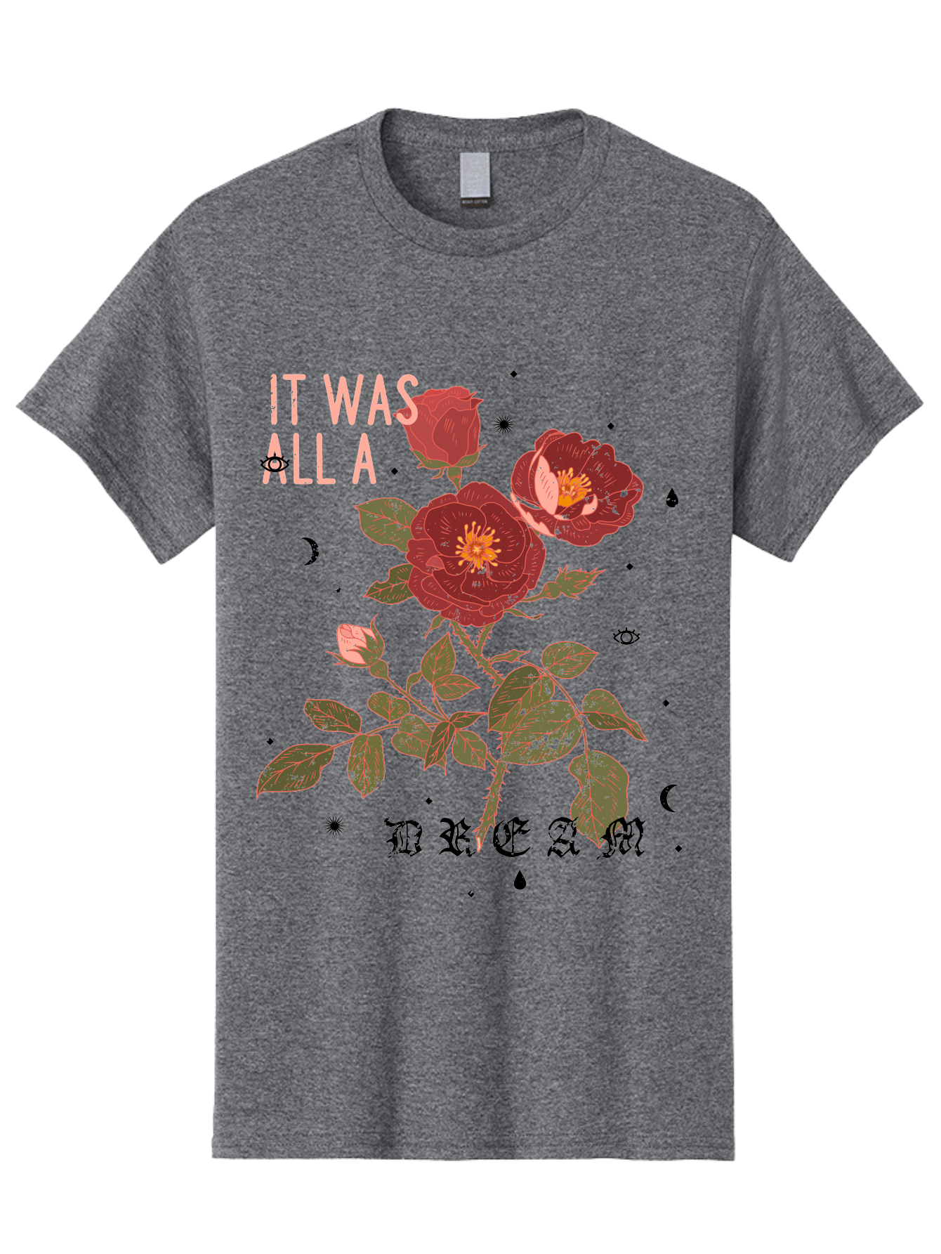 Rose -Men Men'S Graphic Tee, 100% Cotton, Comfortable Casual Summer Wear, Machine Washable, Red Roses, Vintage Illustration, Floral Design, Dreamy Atmosphere, Symbolic Imagery, Retro Aesthetic, Mystical Vibes, Gothic Typography Aae619 1