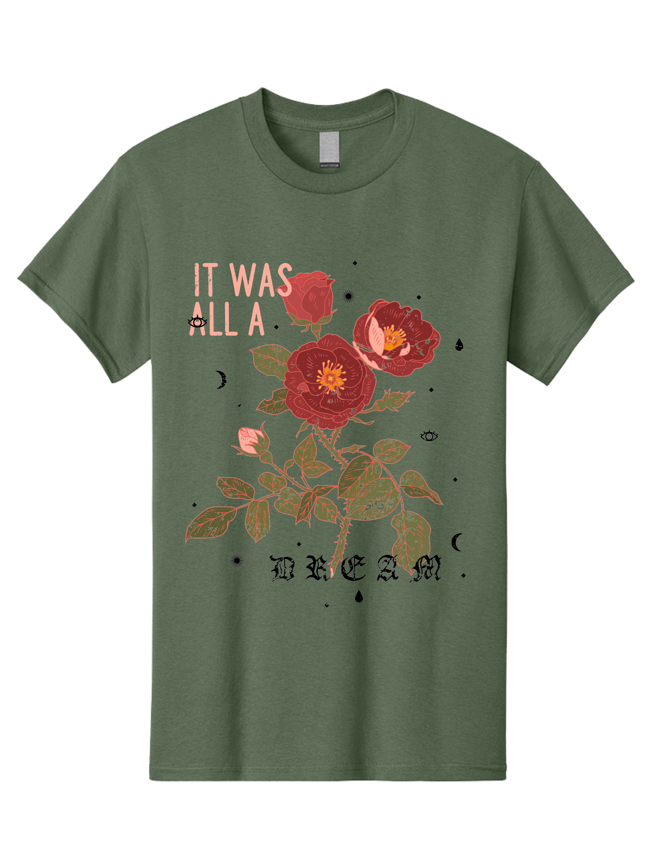 Rose -Men Men'S Graphic Tee, 100% Cotton, Comfortable Casual Summer Wear, Machine Washable, Red Roses, Vintage Illustration, Floral Design, Dreamy Atmosphere, Symbolic Imagery, Retro Aesthetic, Mystical Vibes, Gothic Typography Aae619 3