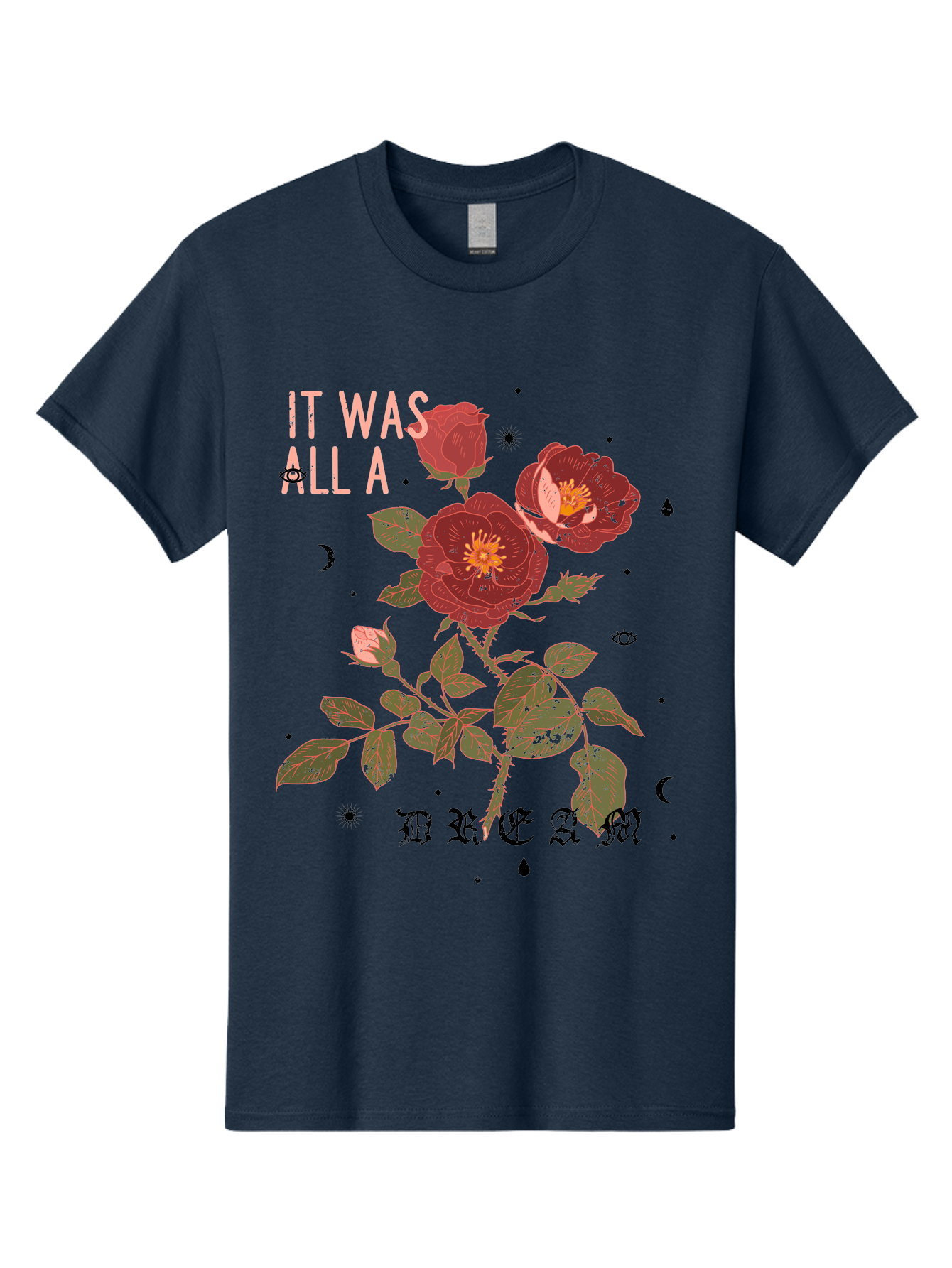 Rose -Men Men'S Graphic Tee, 100% Cotton, Comfortable Casual Summer Wear, Machine Washable, Red Roses, Vintage Illustration, Floral Design, Dreamy Atmosphere, Symbolic Imagery, Retro Aesthetic, Mystical Vibes, Gothic Typography Aae619 11
