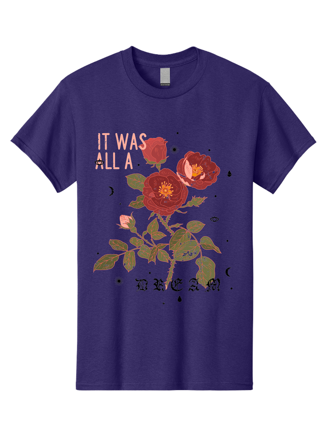 Rose -Men Men'S Graphic Tee, 100% Cotton, Comfortable Casual Summer Wear, Machine Washable, Red Roses, Vintage Illustration, Floral Design, Dreamy Atmosphere, Symbolic Imagery, Retro Aesthetic, Mystical Vibes, Gothic Typography Aae619 9