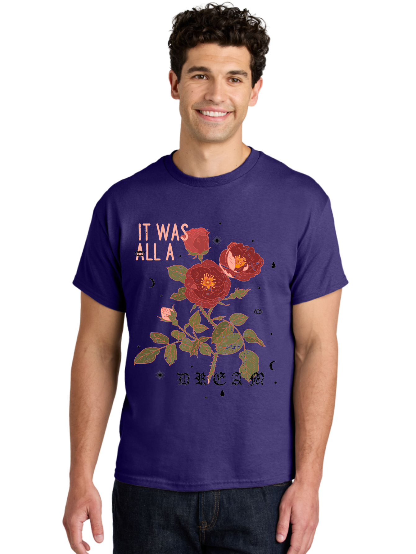 Rose -Men Men'S Graphic Tee, 100% Cotton, Comfortable Casual Summer Wear, Machine Washable, Red Roses, Vintage Illustration, Floral Design, Dreamy Atmosphere, Symbolic Imagery, Retro Aesthetic, Mystical Vibes, Gothic Typography Aae619 10